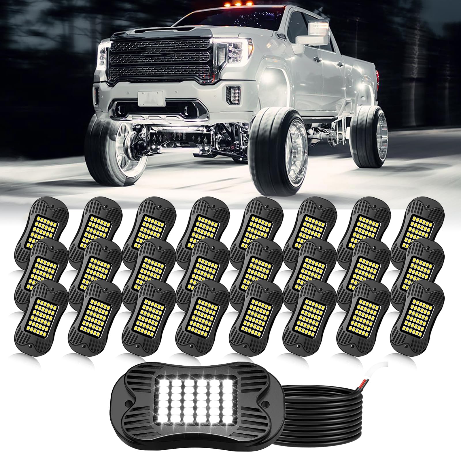 SHINIGHT 24 Pod White Rock Lights, 6000K Pure White,36 LED SMD Chips, IP68