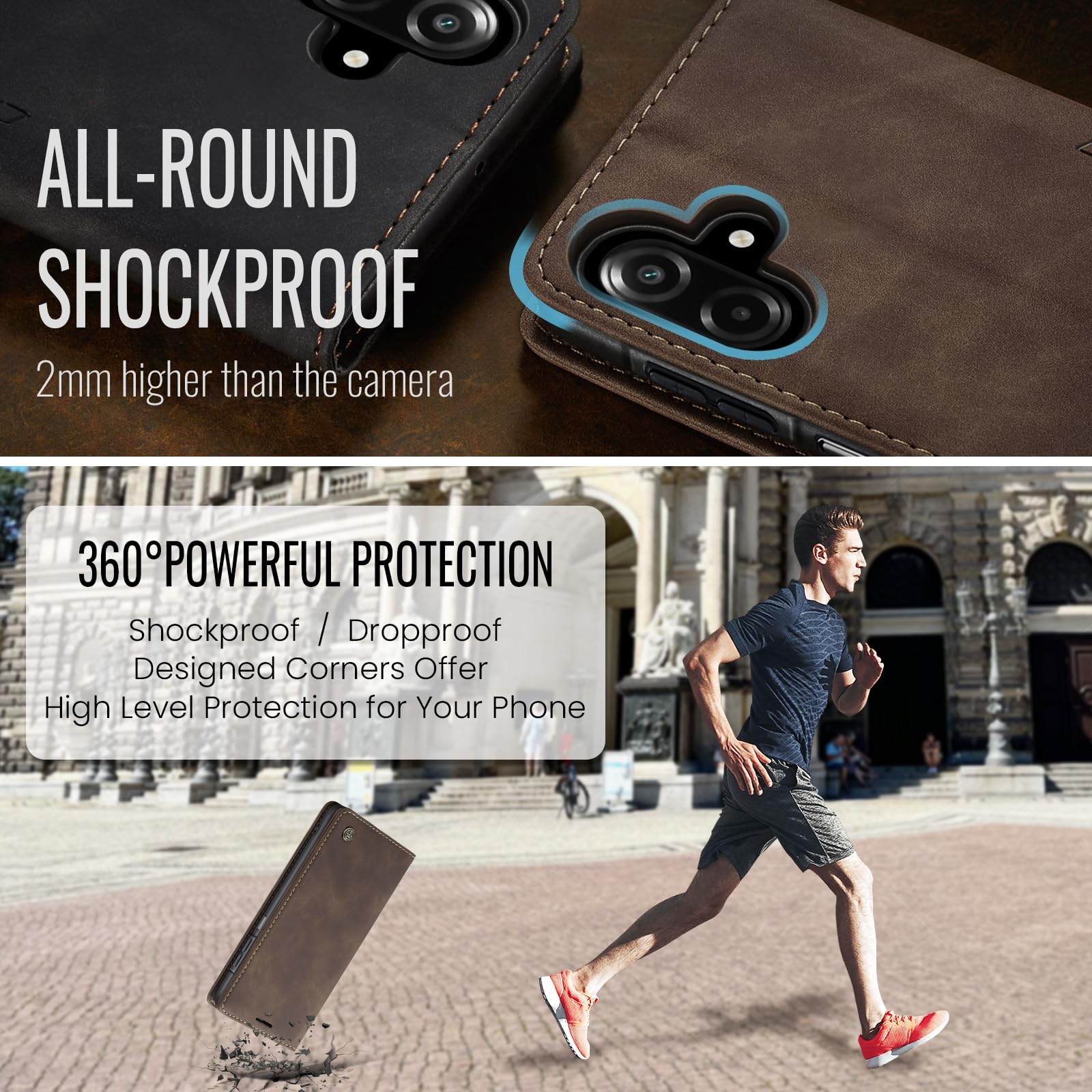 Azororo Cover per Samsung Galaxy A07 5G, Premium PU Pelle Custodia, Magnetica Carta Fessura Portafoglio Case, Flip Cavalletto Custodia per Samsung Galaxy A07 - Caffè