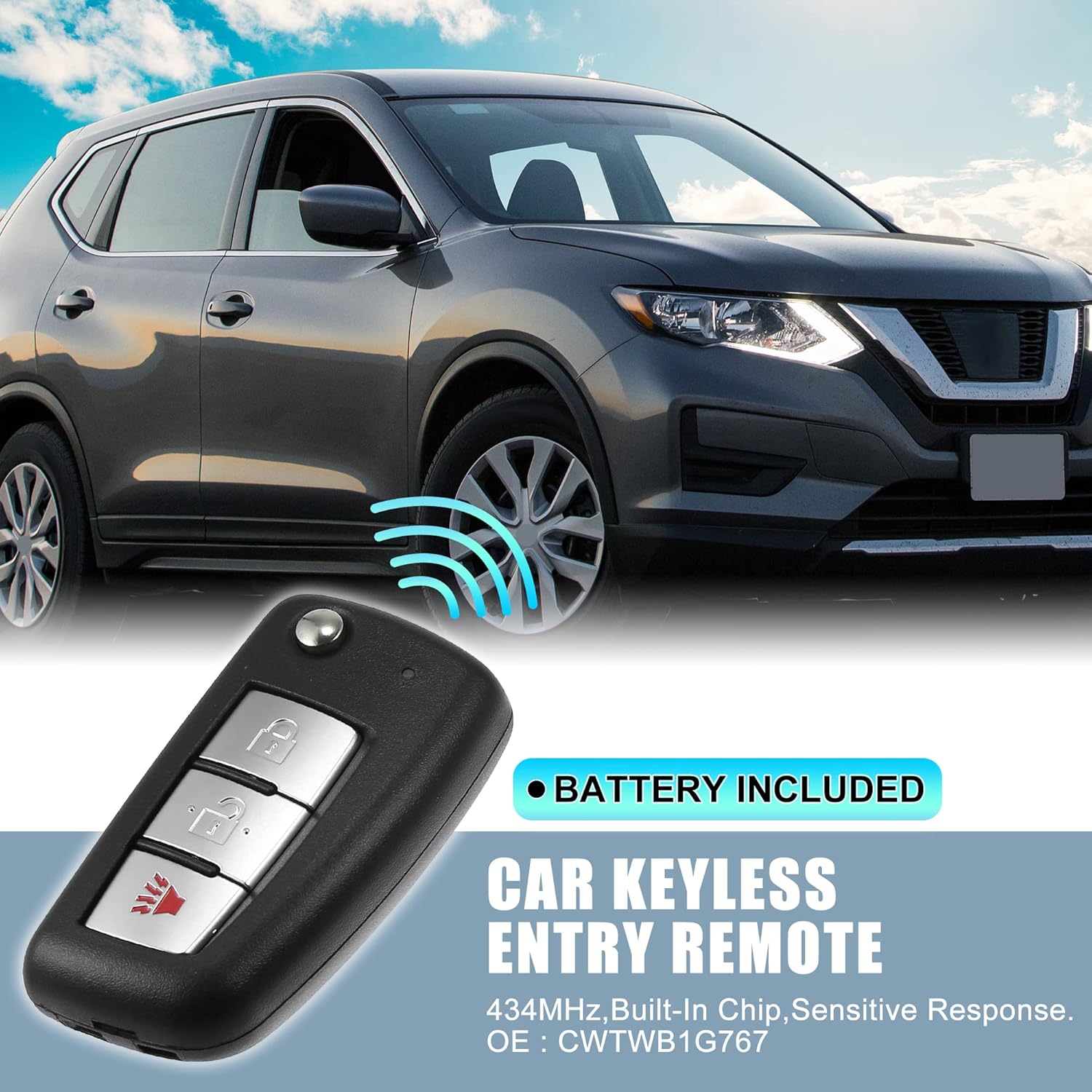 X AUTOHAUX 2pcs 434MHz CWTWB1G767 Replacement Smart Proximity Flip Keyless Entry Remote Key Fob for Nissan Rogue 2014-2020 3 Buttons Uncut Flip Ignition Key Fob - Image 2