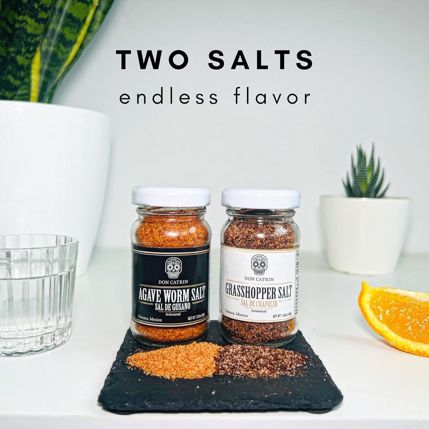 Sal de Gusano and Sal de Chapulin Pack - Worm Salt and Grasshopper Salt Pack Don Catrin Pairs with Mezcal Salts and Oaxacan Seasonings - 1 of Each