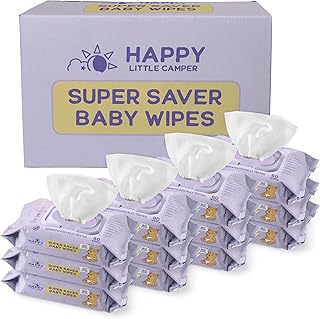 Happy Little Camper Super Saver Baby Wet Wipes, 960 count (12 packs of 80 wipes), 99% Water, Totally Chlorine Free Baby Wipes Suitable For Sensitive Skin
