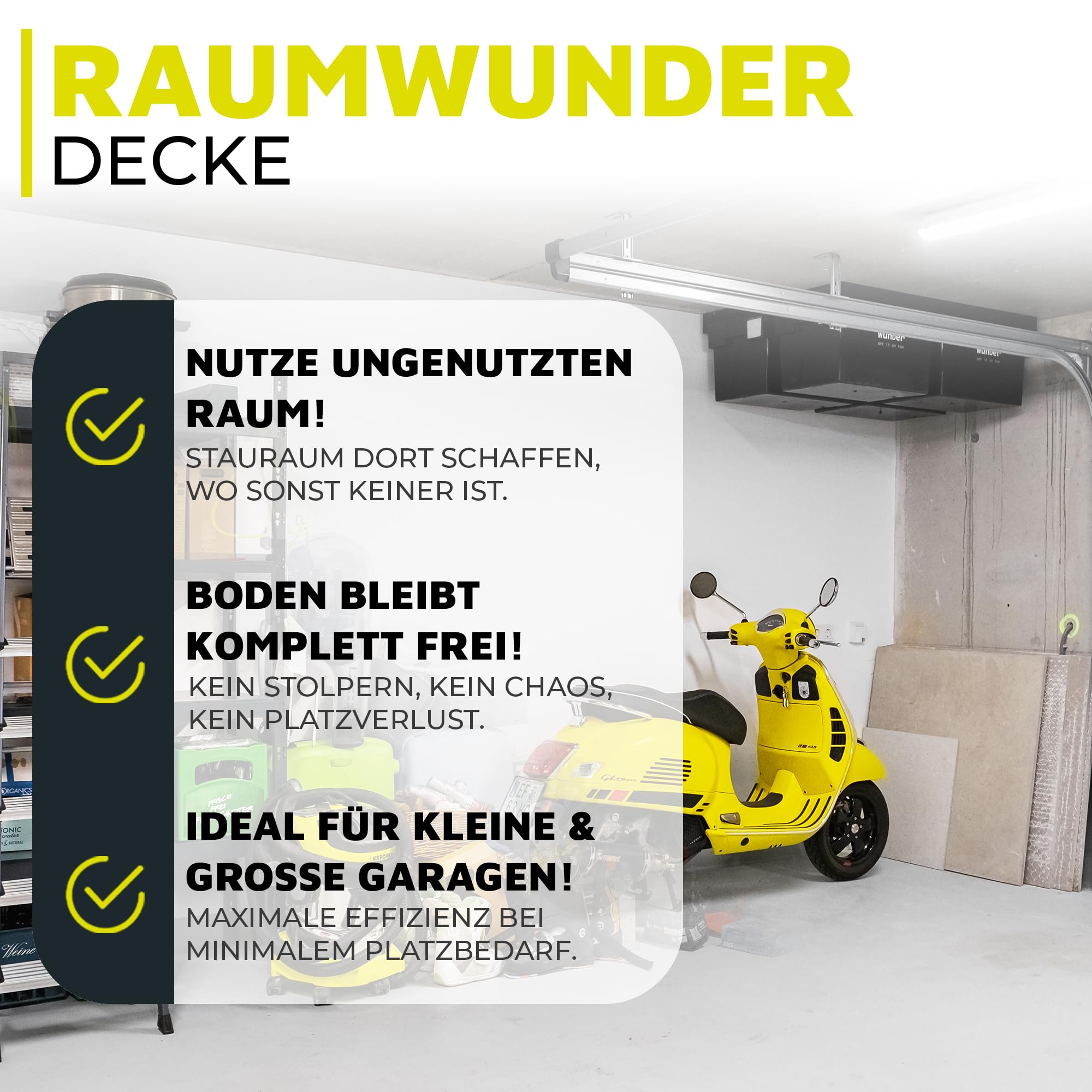 Storage-System | Überkopf-Garagenregal, Deckenregale, Deckenboxen, perfekt für Garage, Keller, Gartenhütte und Dachboden (4 Sets)