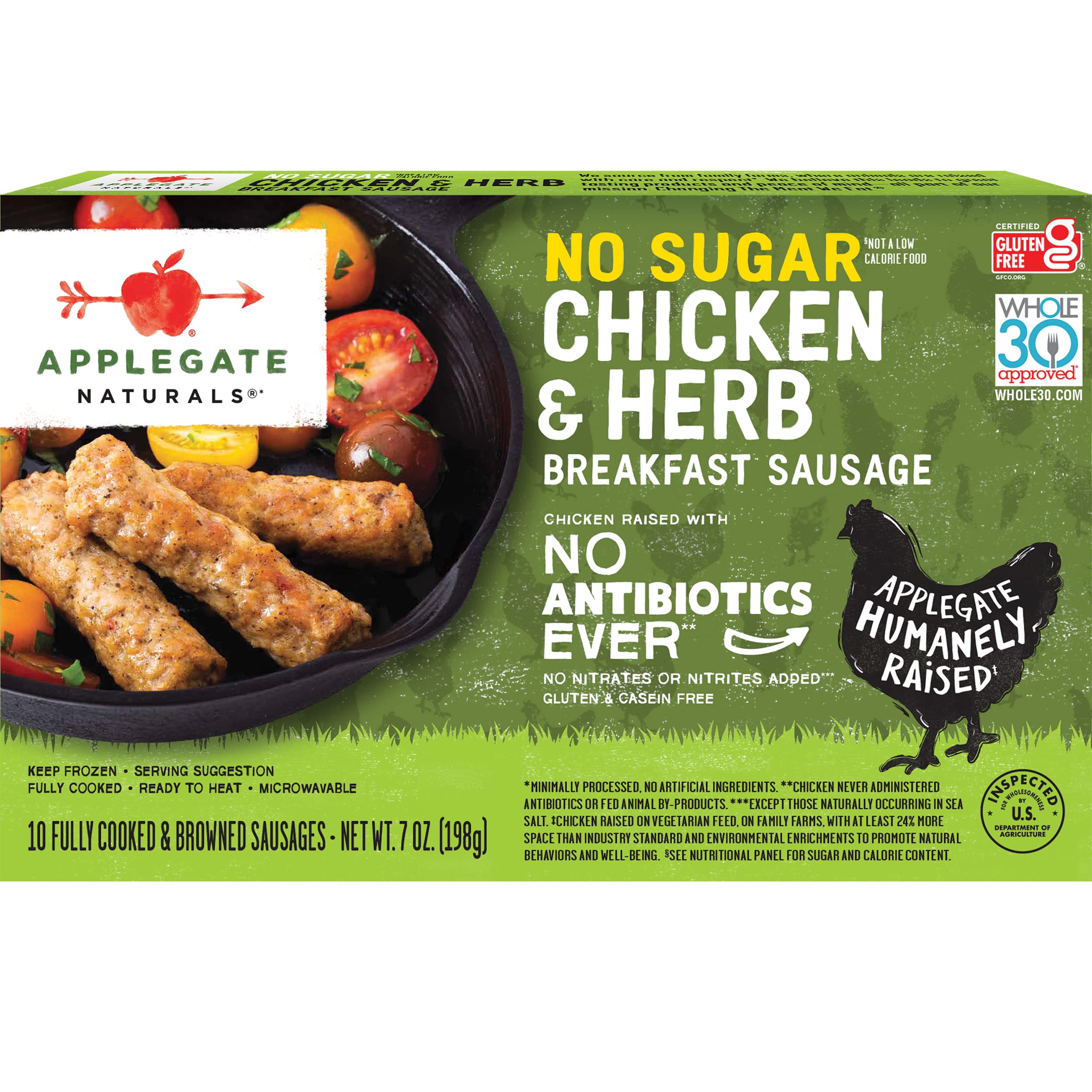 Applegate, Natural No Sugar Chicken & Herb Breakfast Sausage, 7 oz (Frozen)