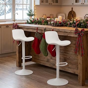 YOUTASTE Modern White Bar Stools Set of 2, Adjustable Swivel Counter Bar Chairs with PU Leather Upholstered Seat, Sturdy Metal Base, Perfect for Kitchen Island, Dining, or Home Bar