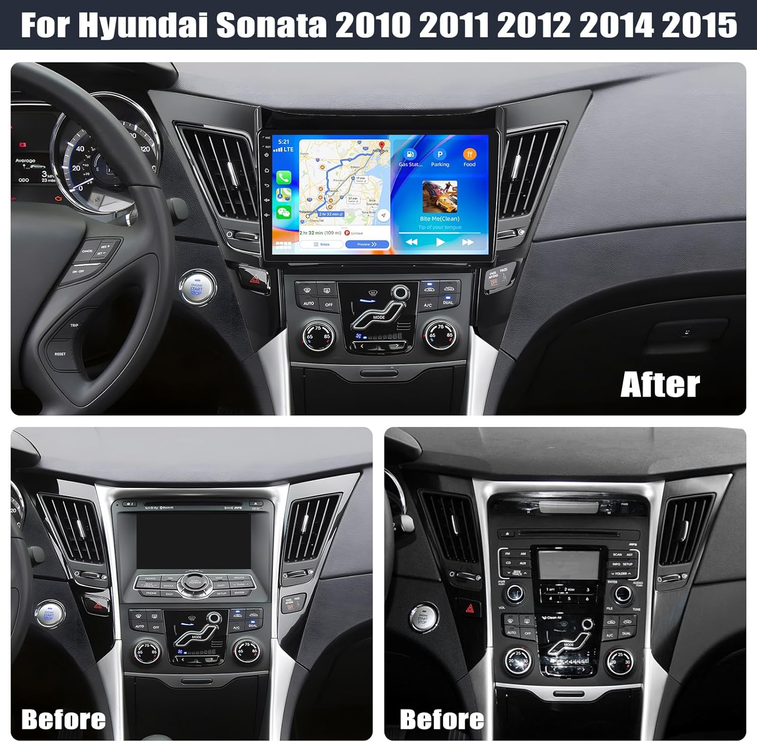 2g+64g android 13 car stereo for hyundai sonata 2010-2015 with wireless carplay android auto,9” touchscreen hyundai sonata car radio with mirror link wifi/gps bluetooth fm/rds swc+ahd rear camera