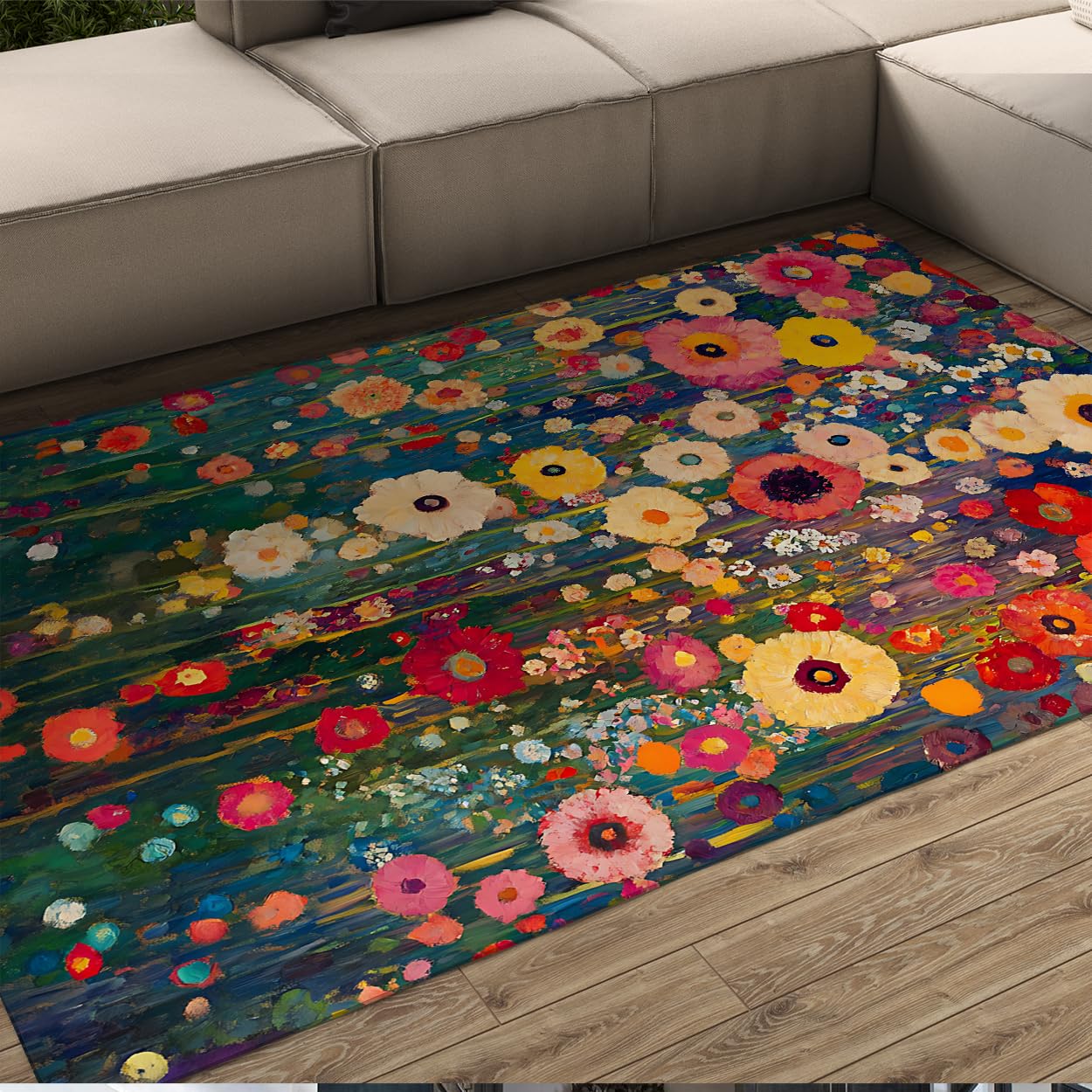 Tapis de salon bohème à fleurs colorées parfait en descente de lit