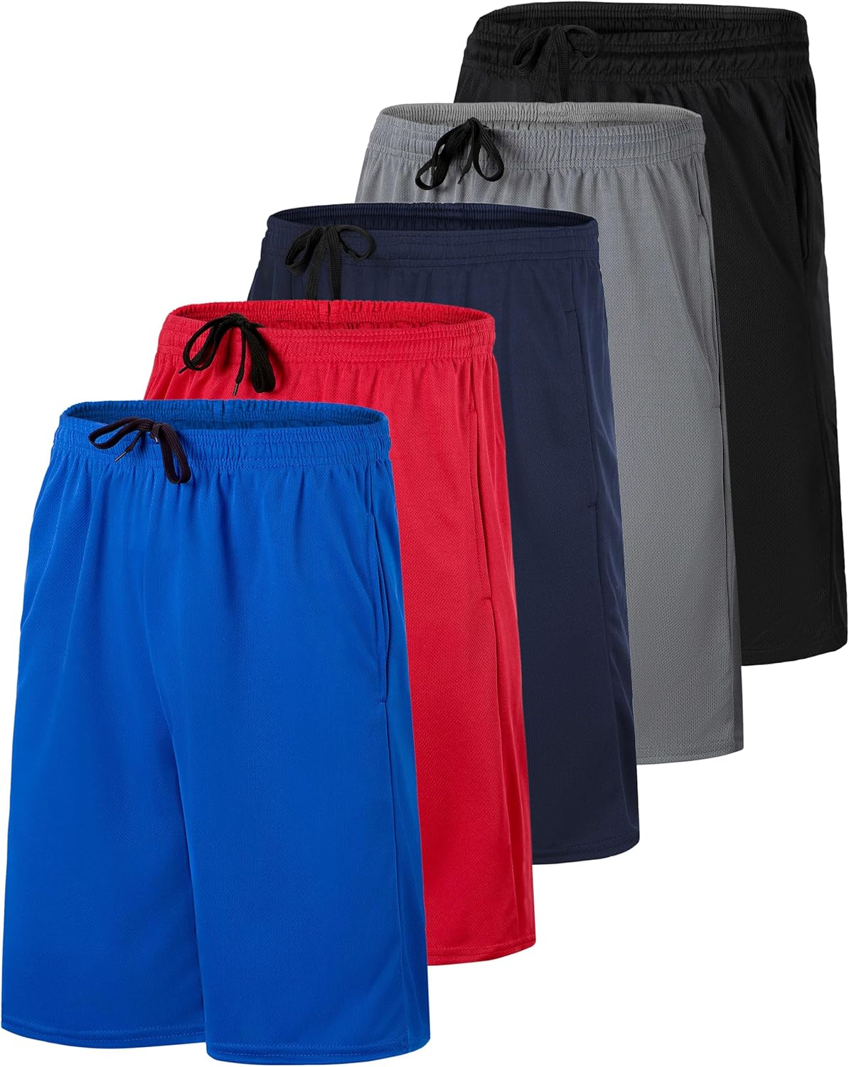Real Essentials 5 Pack: Boys' Mesh Basketball Athletic Shorts with Pockets – Teen Kids Youth Quick Dry Soccer Running Gym