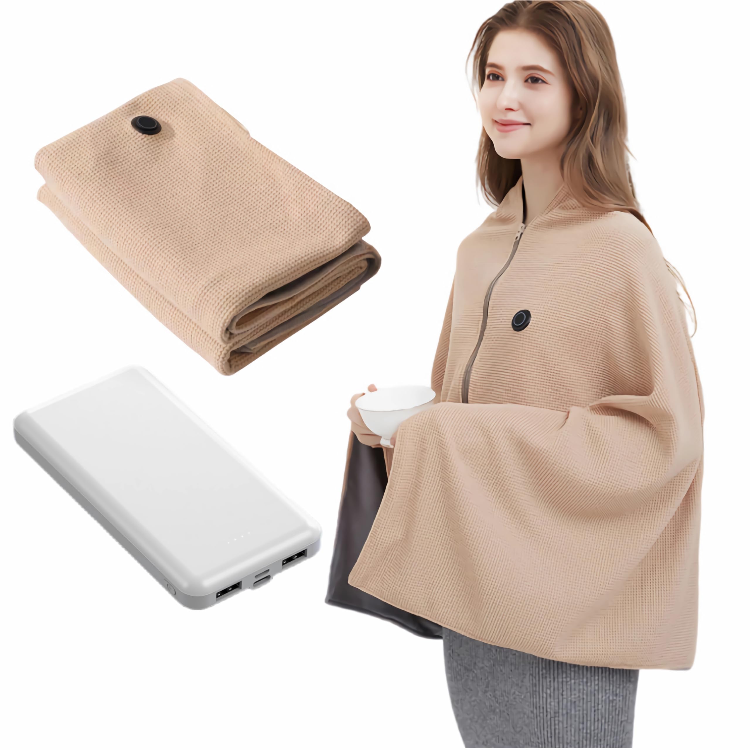 Portable Heated Shawl?Heated Shawl Wraps for Women?USB Interface Power Supply, Equipped with 10000mAh Power Bank