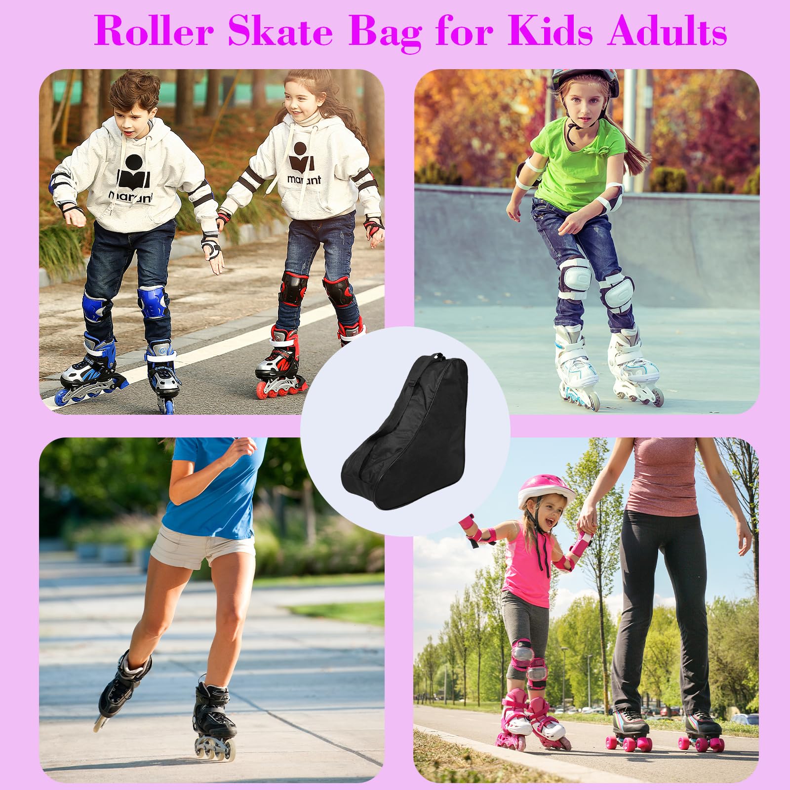 Bolsa de Patinaje de Ruedas Bolsa de Patinaje de Hielo Azul Tela Oxford Hidrófugo Bolsa para Patines 4 Ruedas Correa de Hombro Ajustable Bolsa Patines Línea