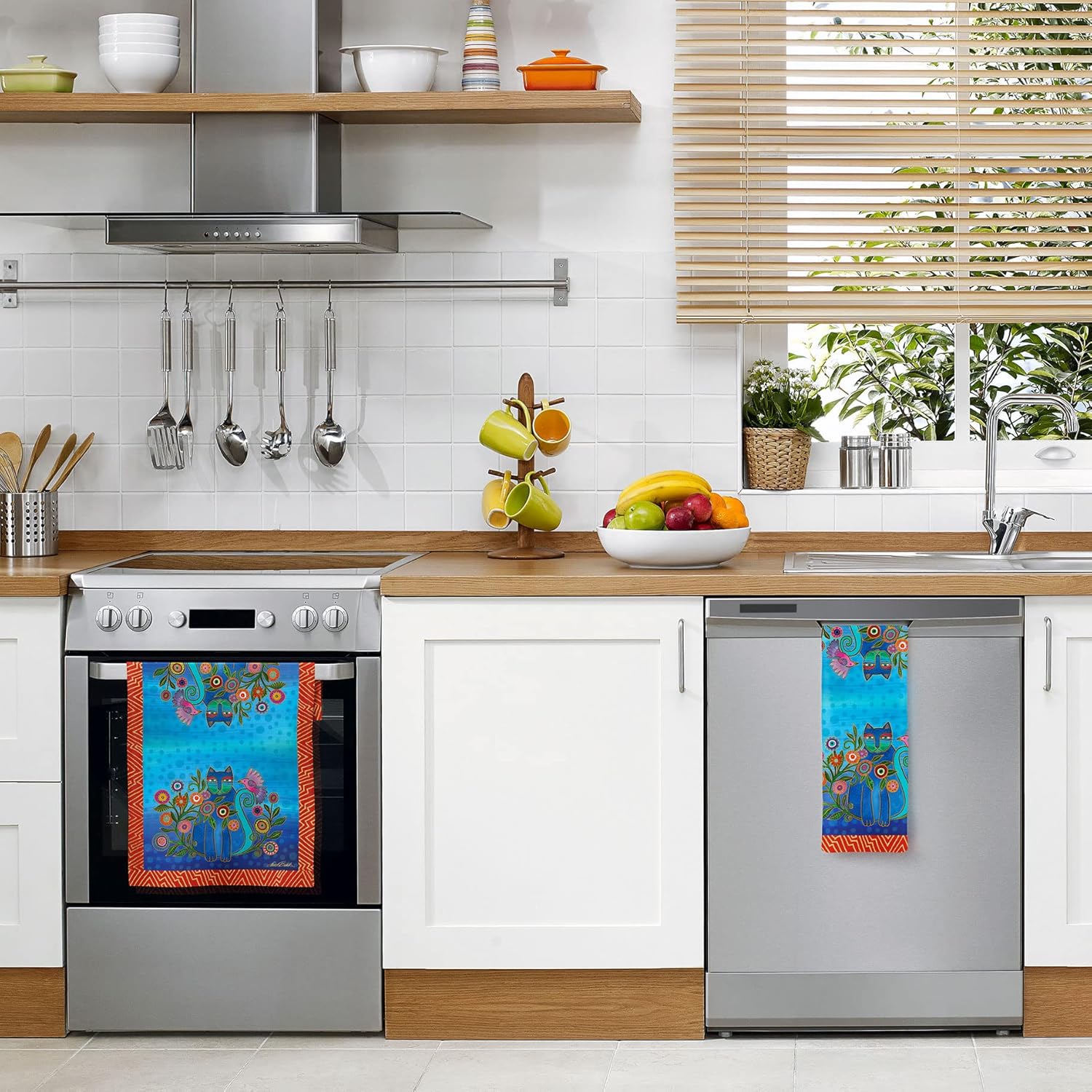 RainCaper Laurel Burch Cerulean Cats 100% Cotton Super Soft Absorbent Dish Towels, 18 x 28 Inches, 1 CT - Image 3