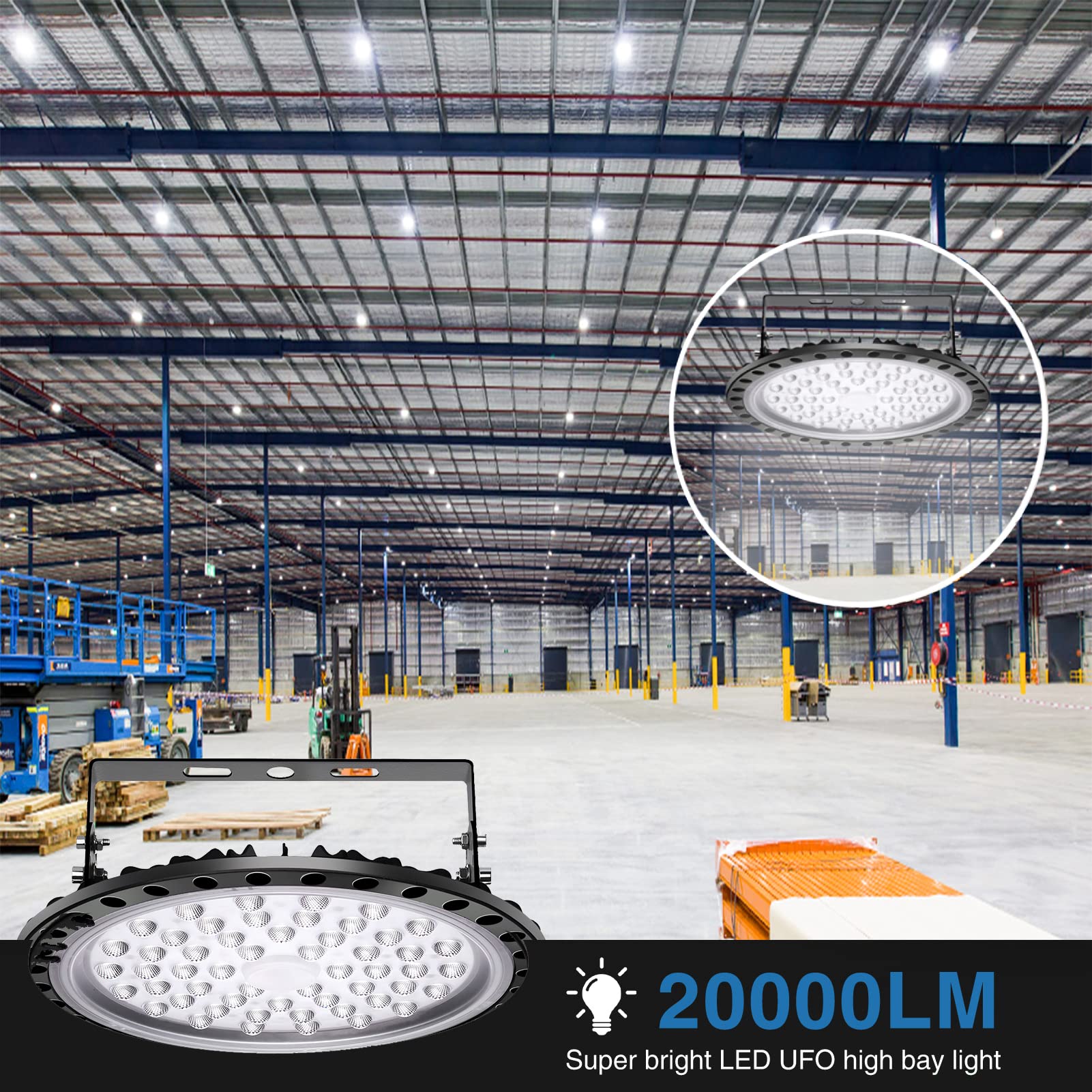Viugreum UFO LED High Bay Light 200W 20000LM 5500K UFO Lights Warehouse Lighting IP65 Waterproof LED Lights Commercial — view 7