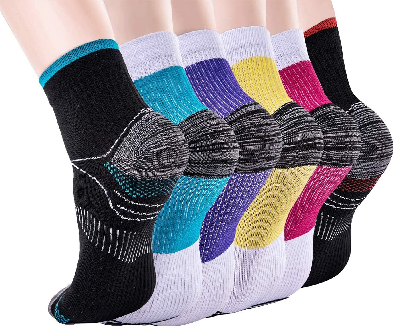Compression Socks for Women & Men-Upgraded Sport Plantar Fasciitis Arch Support- Low Cut Compression Foot Socks Best for Athletic Sports, Running, Medical, Travel, Pregnancy (6 Pairs)