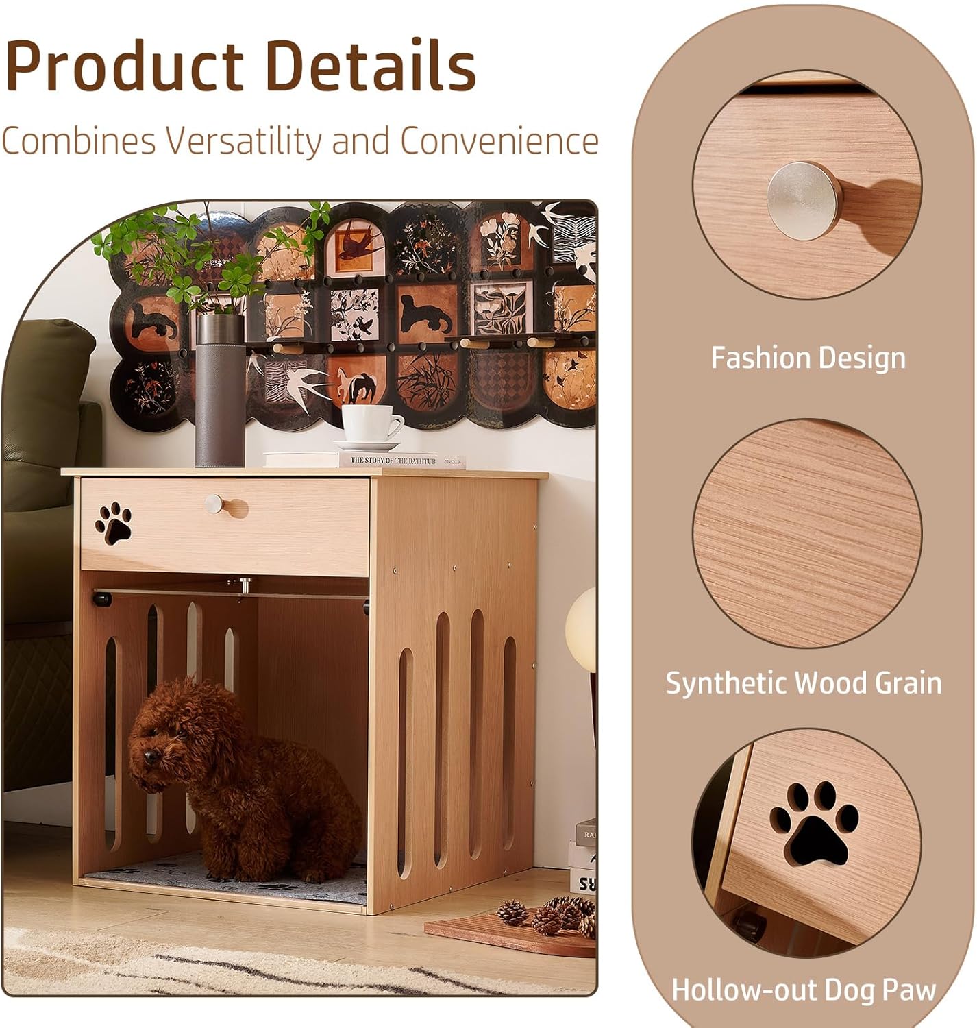 26 Inch Dog Crate Furniture for Small Dogs as Sofa Side Table with Flip-Up Acrylic Door, Storage Compartment & Charging Station