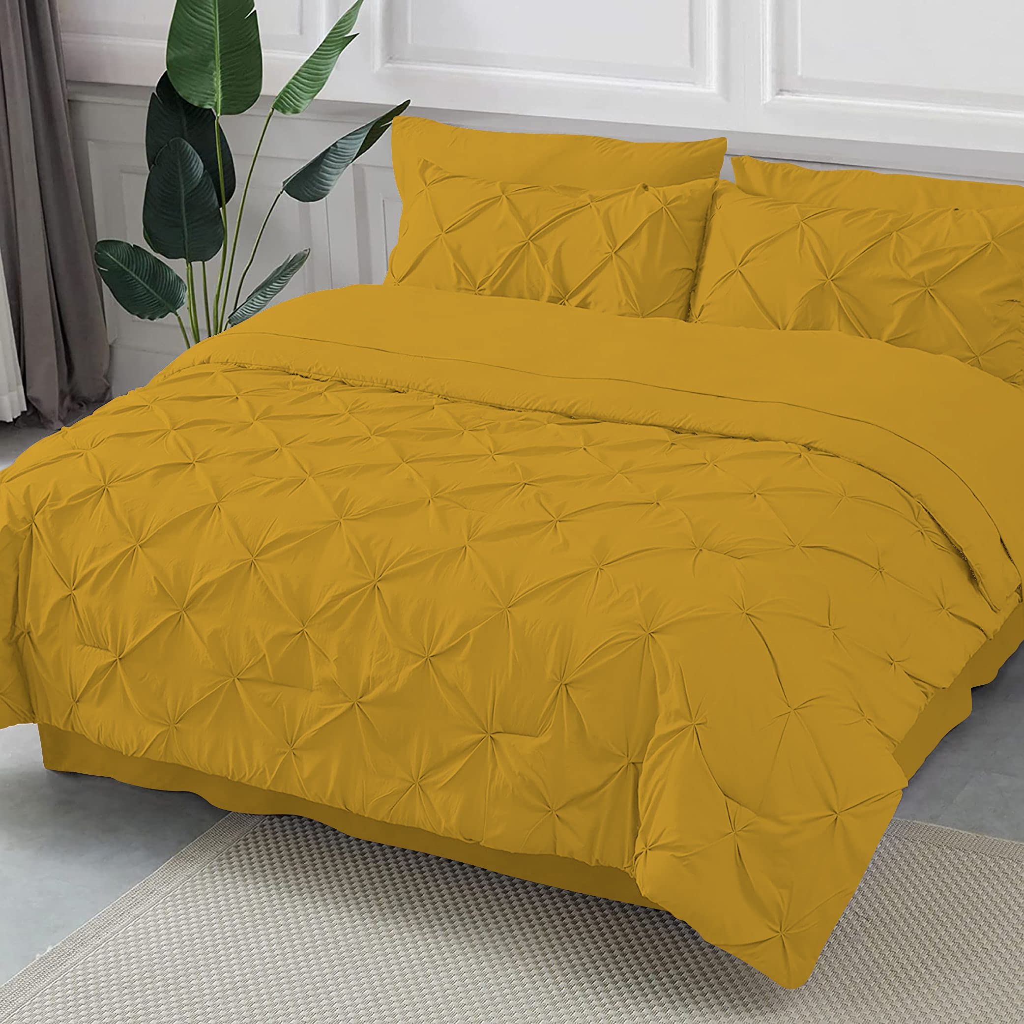 Pinch Pleated Bedding Comforter Sets for 8 Pieces Pintuck Bed in a Bag Comforters Sheets Bedskirt Pillowcases Shams