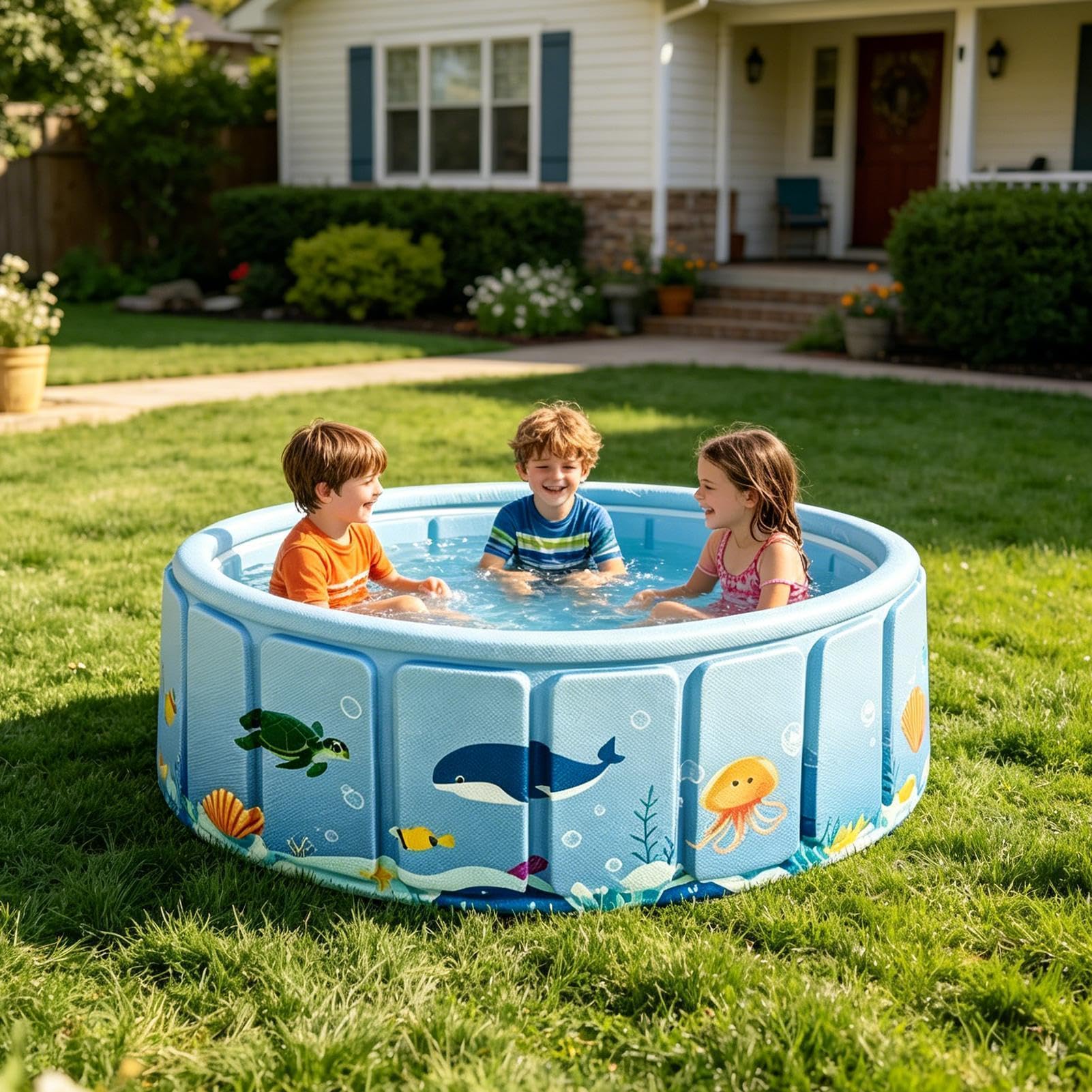 Piscina plegable para niños - Bañera para niños - Piscina plegable antideslizante | Para perros e interiores como al aire libre en el jardín en la terraza o en y para chapotear