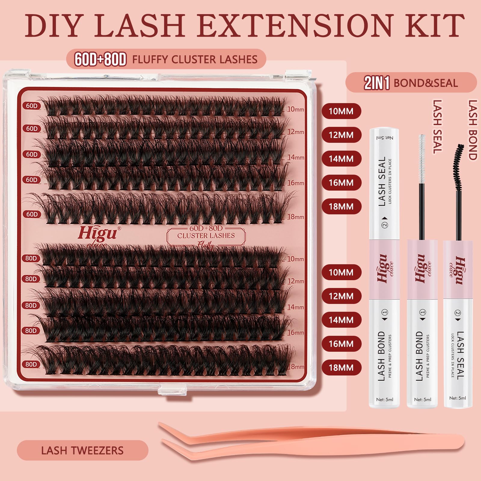 Higu clace 3D Cluster Lashes Kit D Cul, Individual Lashes Kit Mix 10-18mm, Volume Eyelash Cluster Kit - Image 2