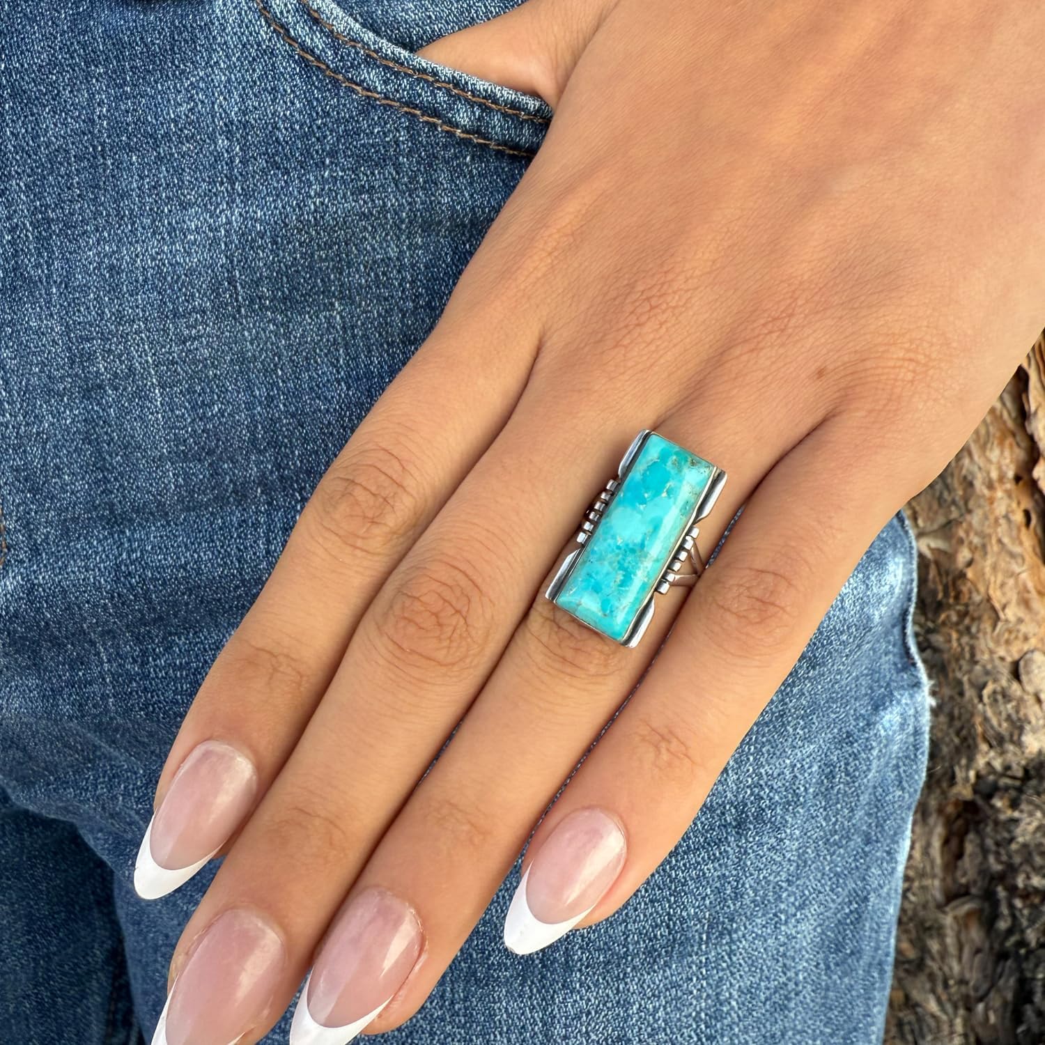 Turquoise Ring Sterling Silver 925 Genuine Gemstones Size 6 to 11 - Image 5