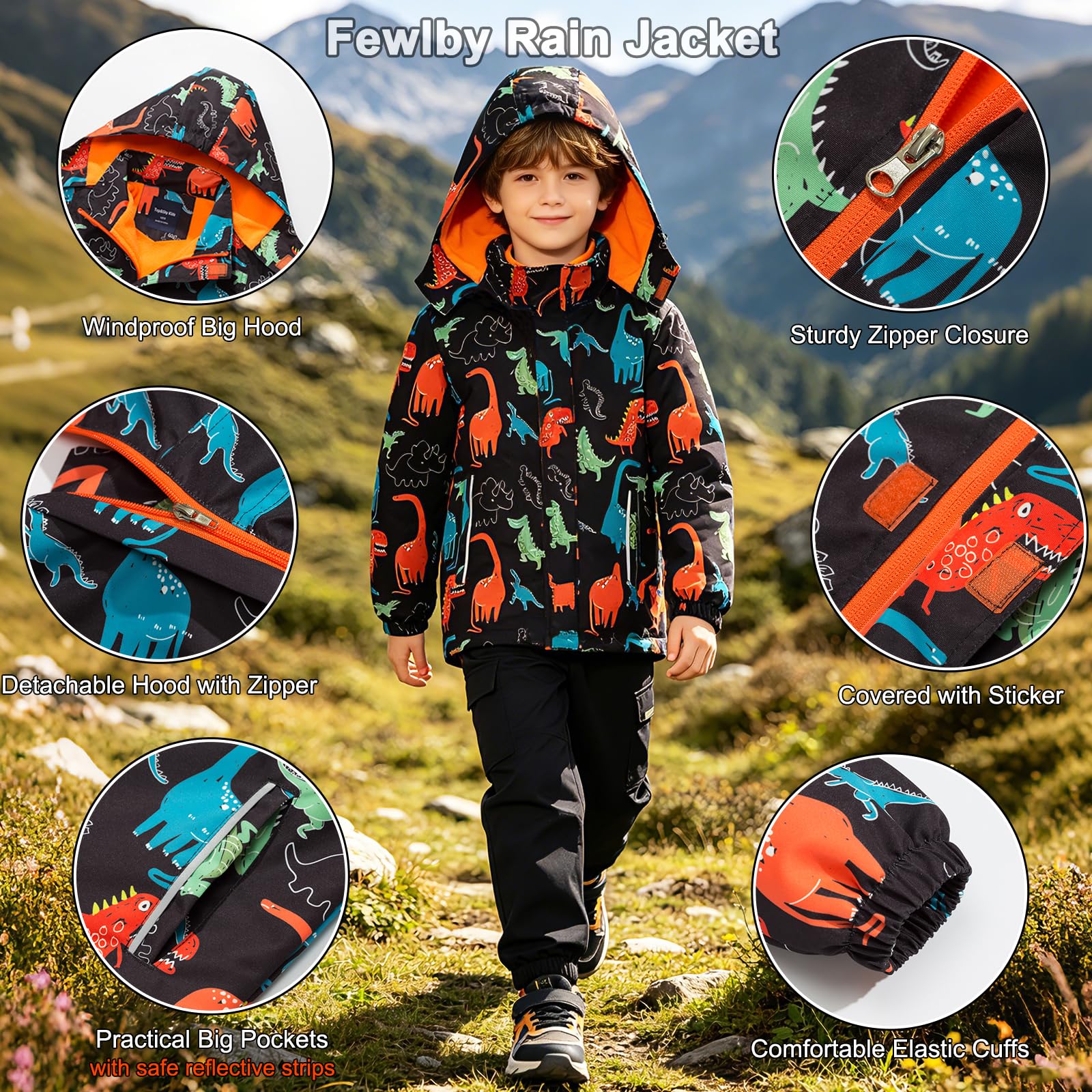 Fewlby Giacca Impermeabile con Cappuccio, Bambino Giacca a Vento Impermeabile con Cappuccio Cappotto Foderato in Pile Ragazzi Capispalla, 11-12 Anni