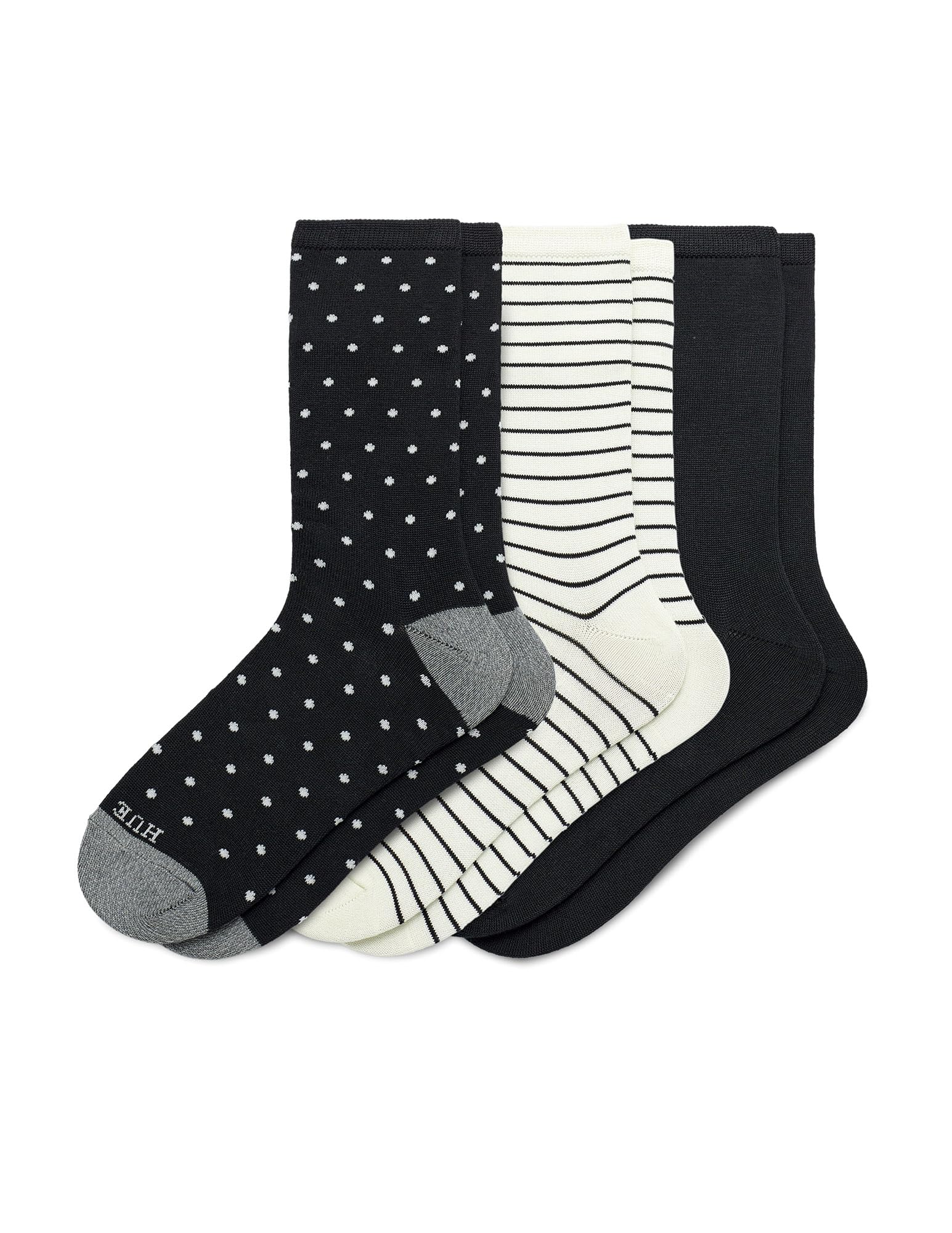 HUEWomen's Super Soft Cropped Sock 3 Pk, Black,black/White