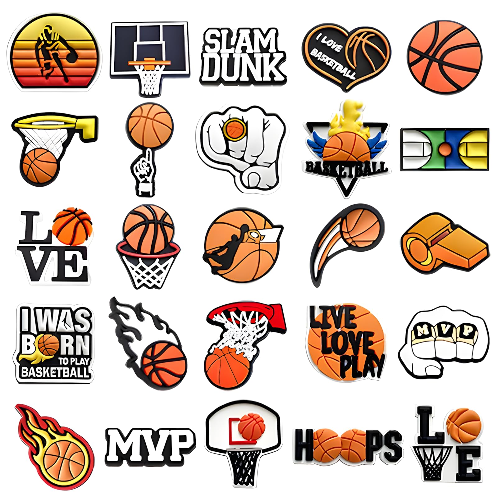 Sport Schuh Charms für Clog Armband Armband Dekoration Fußball Basketball Baseball Fußball Hockey Gymnastis Boxen Pins Zubehör Schuh Charm für Männer Frauen (25PCS Basketball)