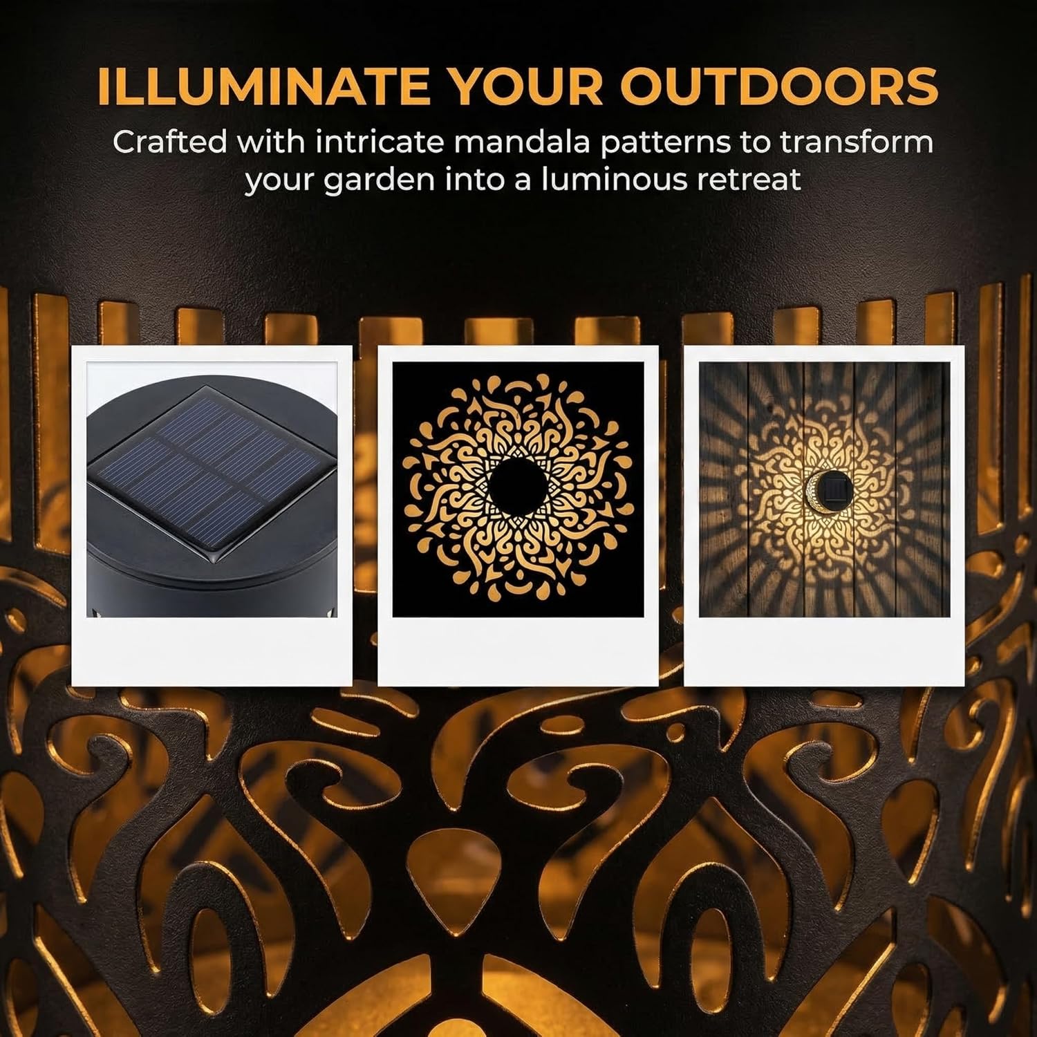 Decorative Solar Mandala Lights, Metal Outdoor Step Wall Lights, Waterproof Solar Powered Mandala Fence Lights for Garden Patio Yard Decor,Eco-Friendly & Easy Install (4)