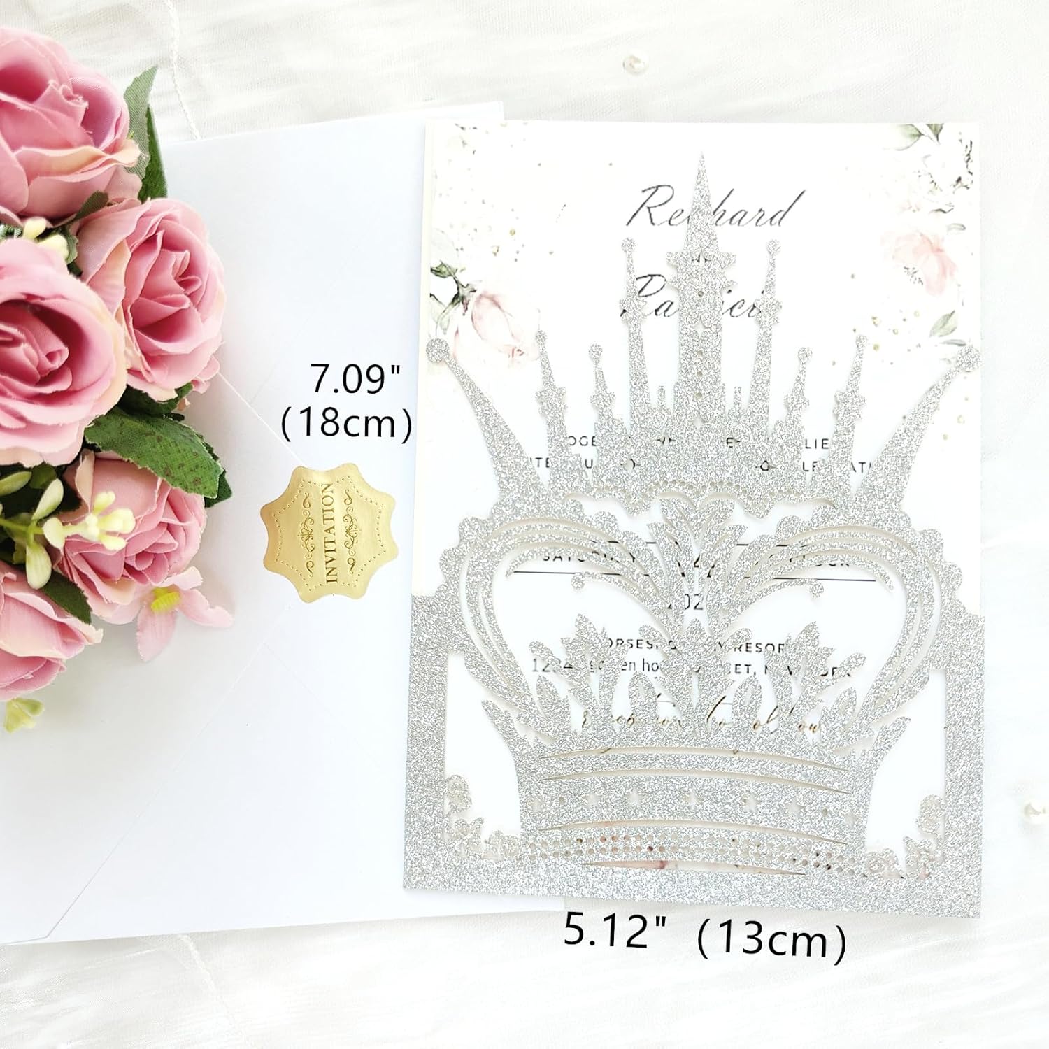 20 sets laser cut crown wedding invitation pockets,princess invitations,1 birthday invitations,quinceanera invitations,sweet 16 invitations,bridal shower,baby shower,graduation invitations,etc.