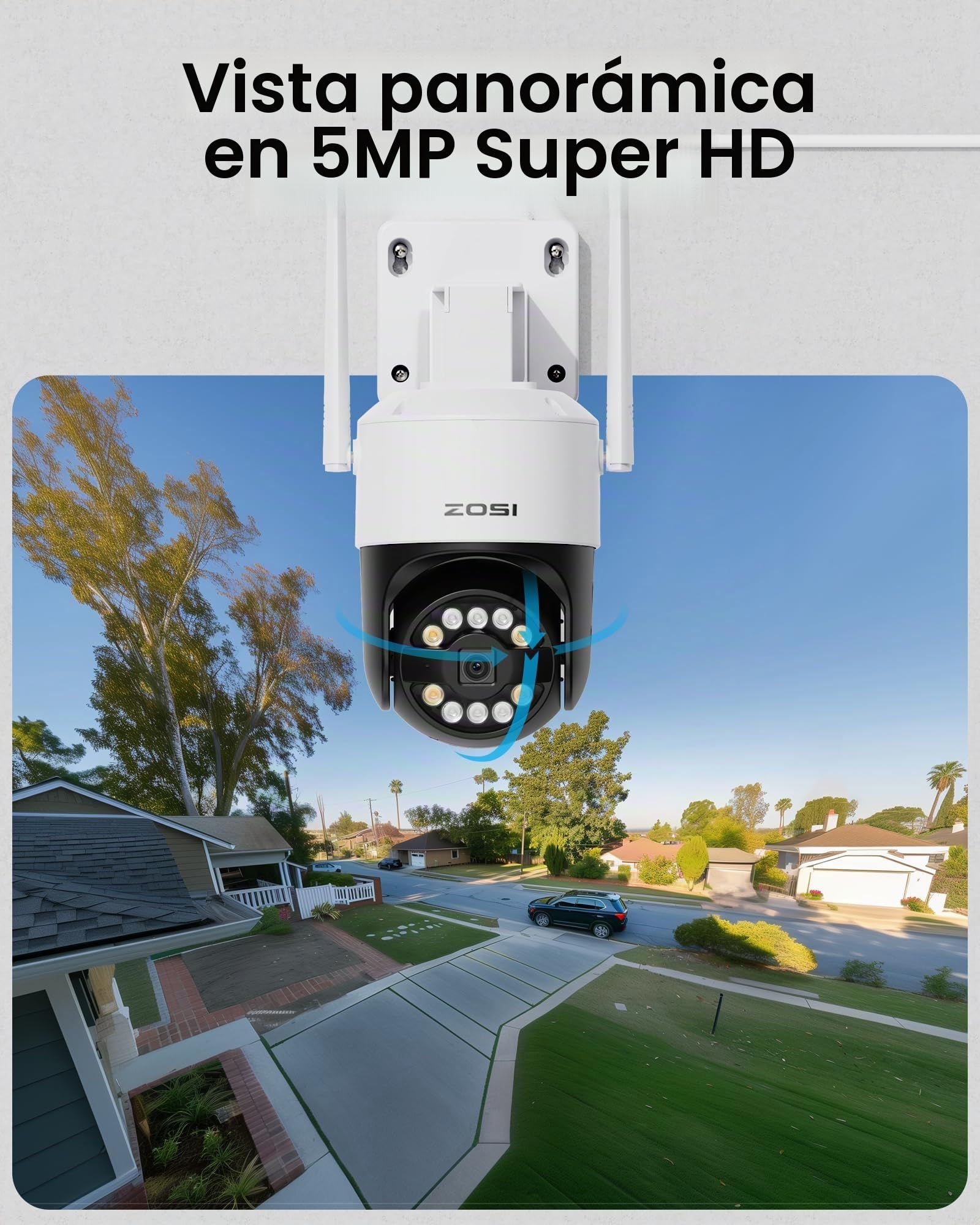 ZOSI 3K Cámara Vigilancia WiFi-6 Exterior, 360° Pan y Tilt Visión, Detección y Seguimiento Automático de Persona, 2,4GHz Cámara Seguridad con Audio Bidireccional