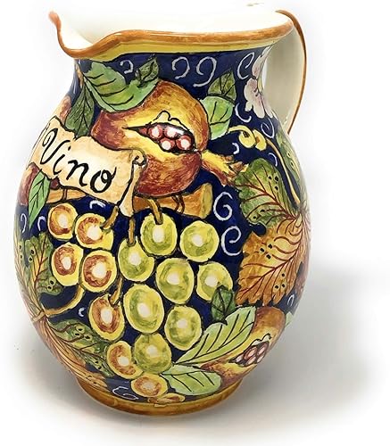 CERAMICHE D'ARTE PARRINI - Italian Ceramic Pottery Art Pottery Pitcher Vino Vine gal 0,264 Hand Painted Decorated Grape Made in ITALY Tuscan Florence