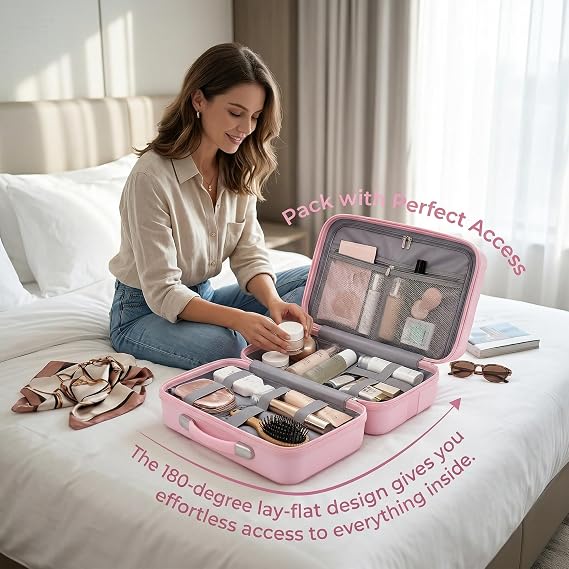 14 Inch Mini Travel Hand Luggage Cosmetic Case - Small Portable Makeup Carrying Suitcase, Lightweight Multifunctional Storage Organizer for Weekend Getaways