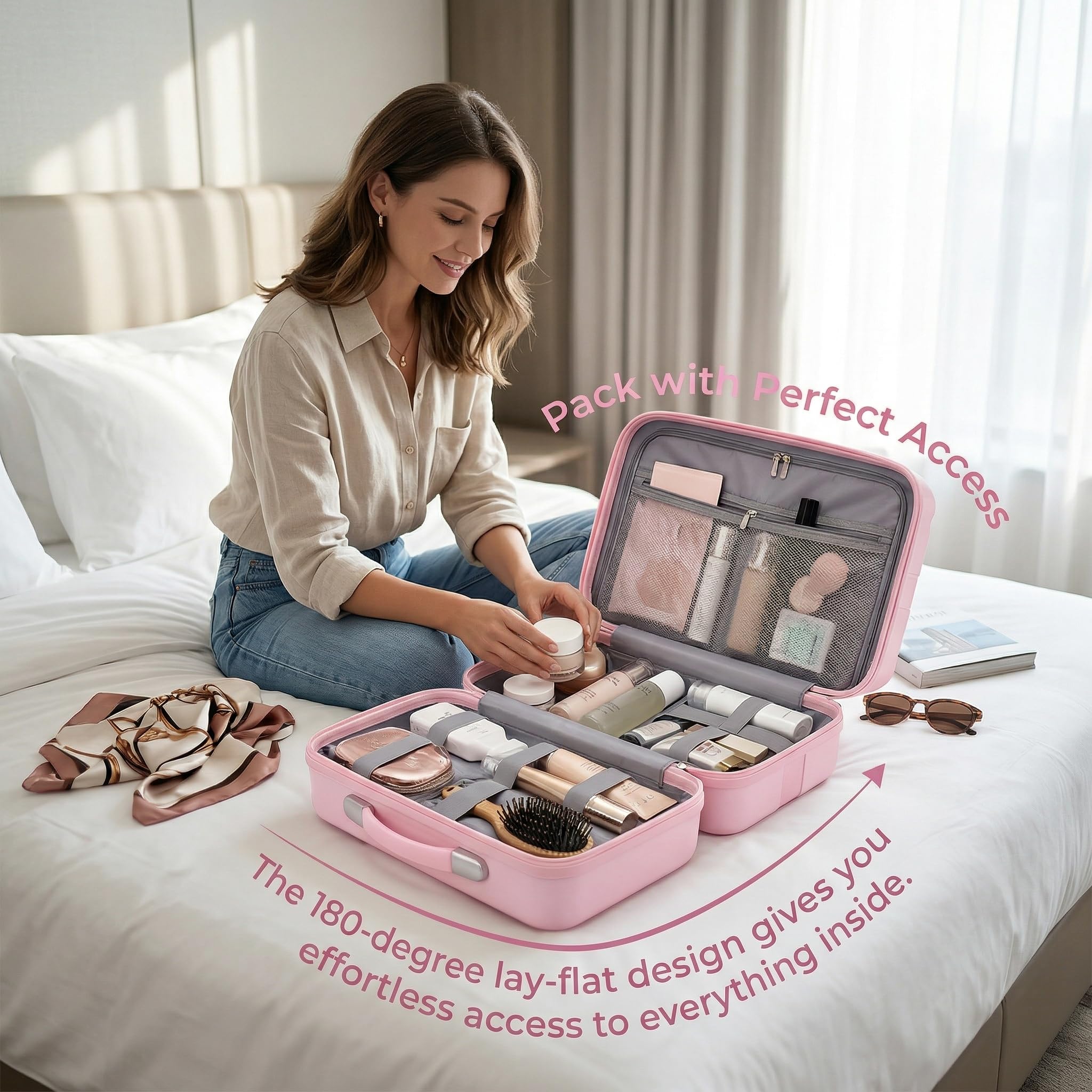 Mini Beauty Case da Viaggio da 14 Pollici - Organizer Cosmetico Leggero E Portatile, Bagaglio Multifunzionale per Weekend Fuori Porta E Oggetti Essenziali da Viaggio Black