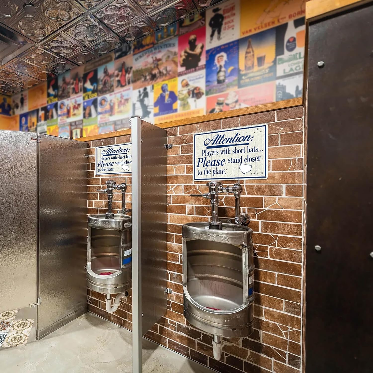 Funny Mens Bathroom Signs, Players With Short Bats Please Stand Closer To The Plate Baseball Sports Themed Bar Decor Man Cave Metal Tin 12 x 8 Inch image 5