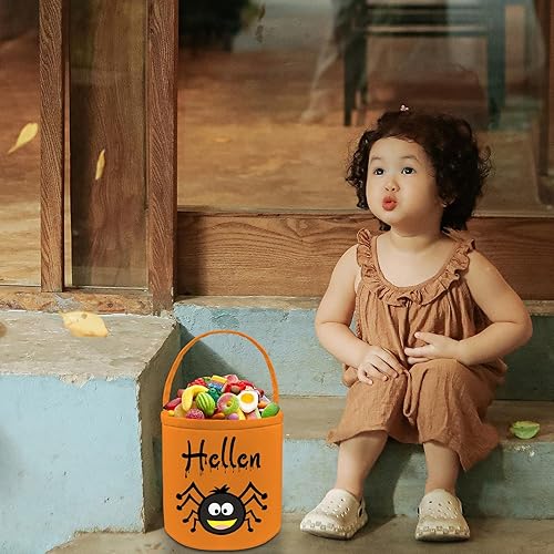 Miniatura 6 de Cesta personalizada de Halloween, bolsa de cubo personalizada con nombre personalizado, cesta de lona de calabaza, regalos para niños y niñas