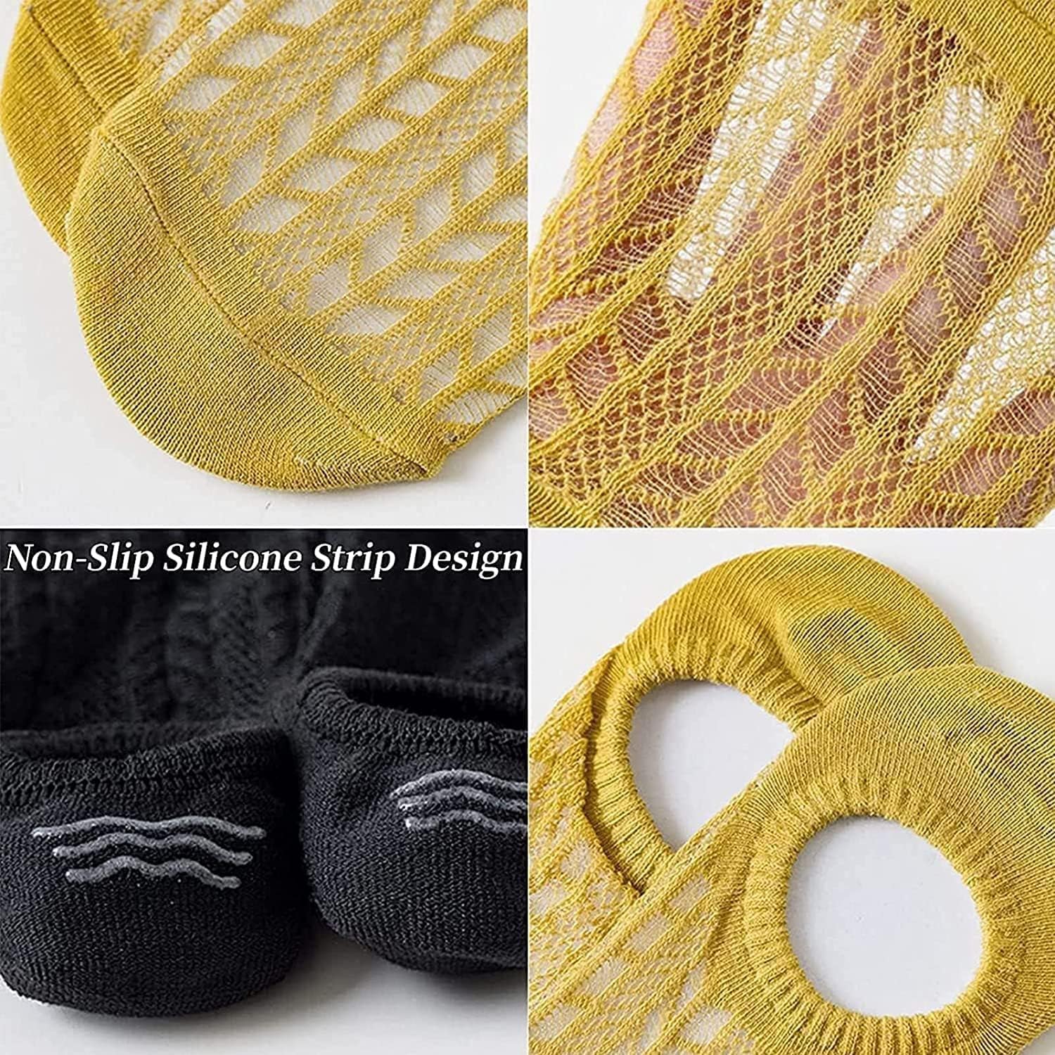 10 pares Calcetines deportivos para mujer, 35-39, Calcetines mujer, Algodón Cortos Calcetines Tobilleros con silicona antideslizante, Sneaker Calcetines de malla, Calcetines de barco