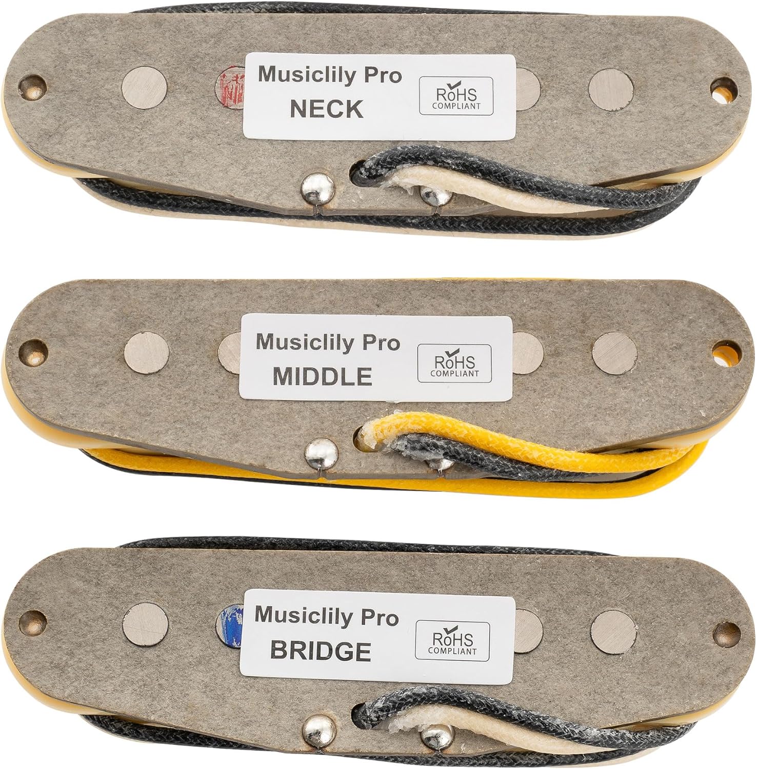Musiclily Pro ST-FAT60S Staggered Alnico 2 Single Coil Neck Middle Bridge Pickups Set for Strat Style Electric Guitar, Cream