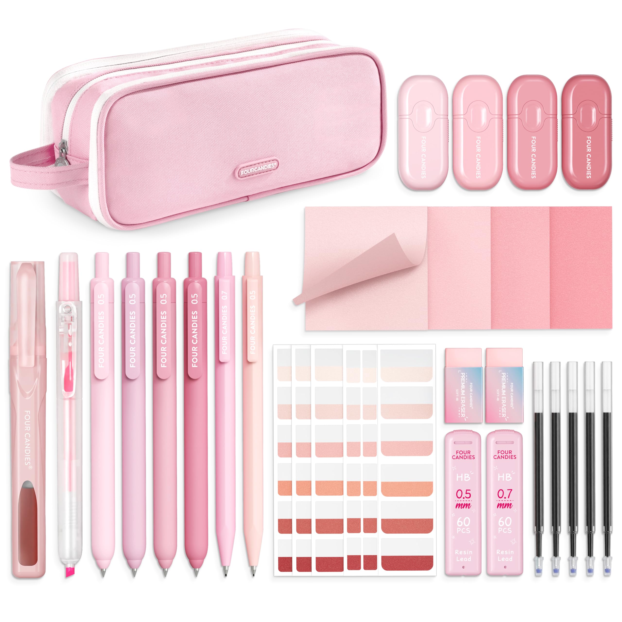 Amazon.com: Four Candies Pink School Supplies with Case, Gel Pens