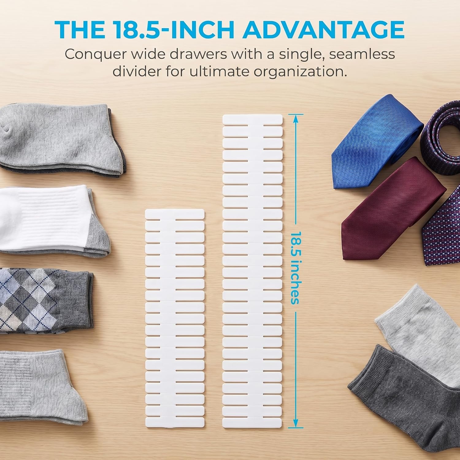 16 Pcs Adjustable Drawer Dividers Organizer, 18.5" Extra Long DIY Plastic Grid Separators, Cuttable Drawer Partitions for Clothing, Socks, Underwear, Kitchen Utensils & Office Desk (White)