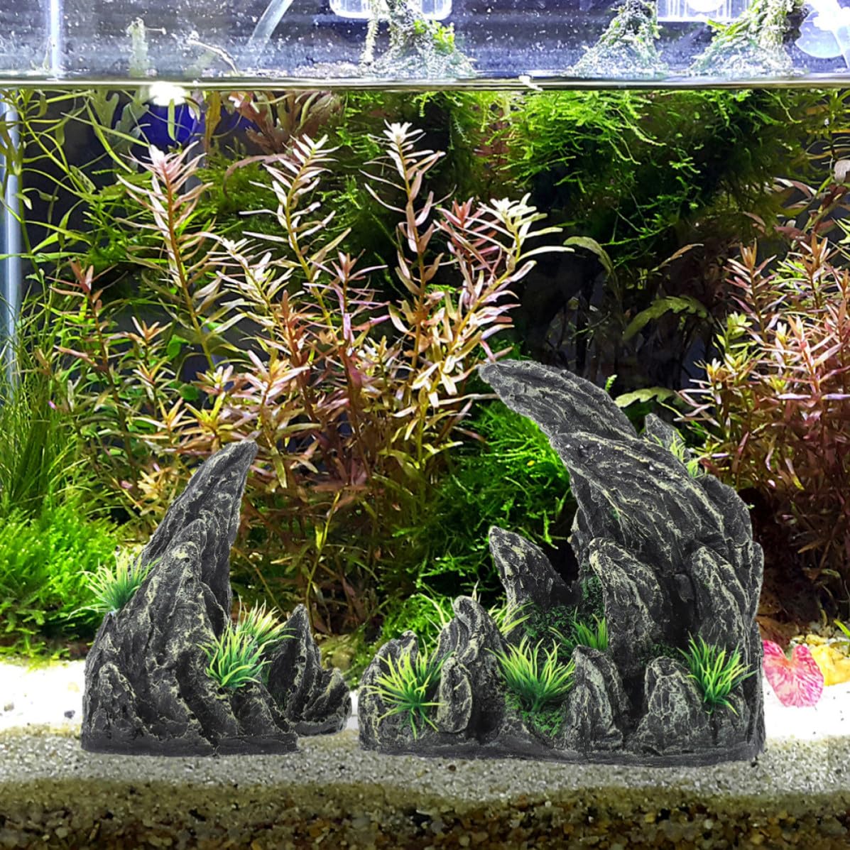 GALPADA Adornos para Acuario 2piezas de Resina Diseño de Montaña Falsa y Cueva para Decoración de Pecera y Hábitat de Peces