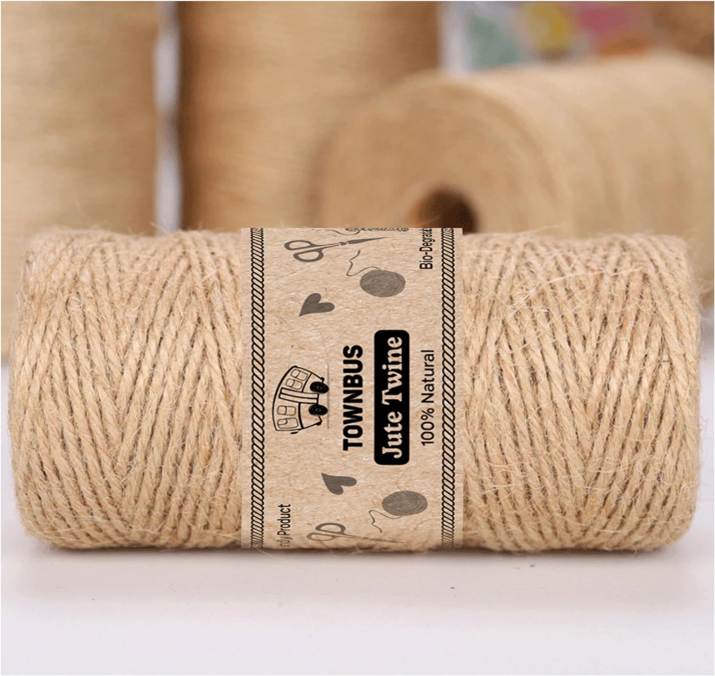 TOWNBUS - 50 Meters of 3 ply Raw Natural Jute Cord | Twine for Arts and Crafts, Packaging Rope, String for Gifts, DIY Crafts, Decoration, Bundling, Gardening., Brown