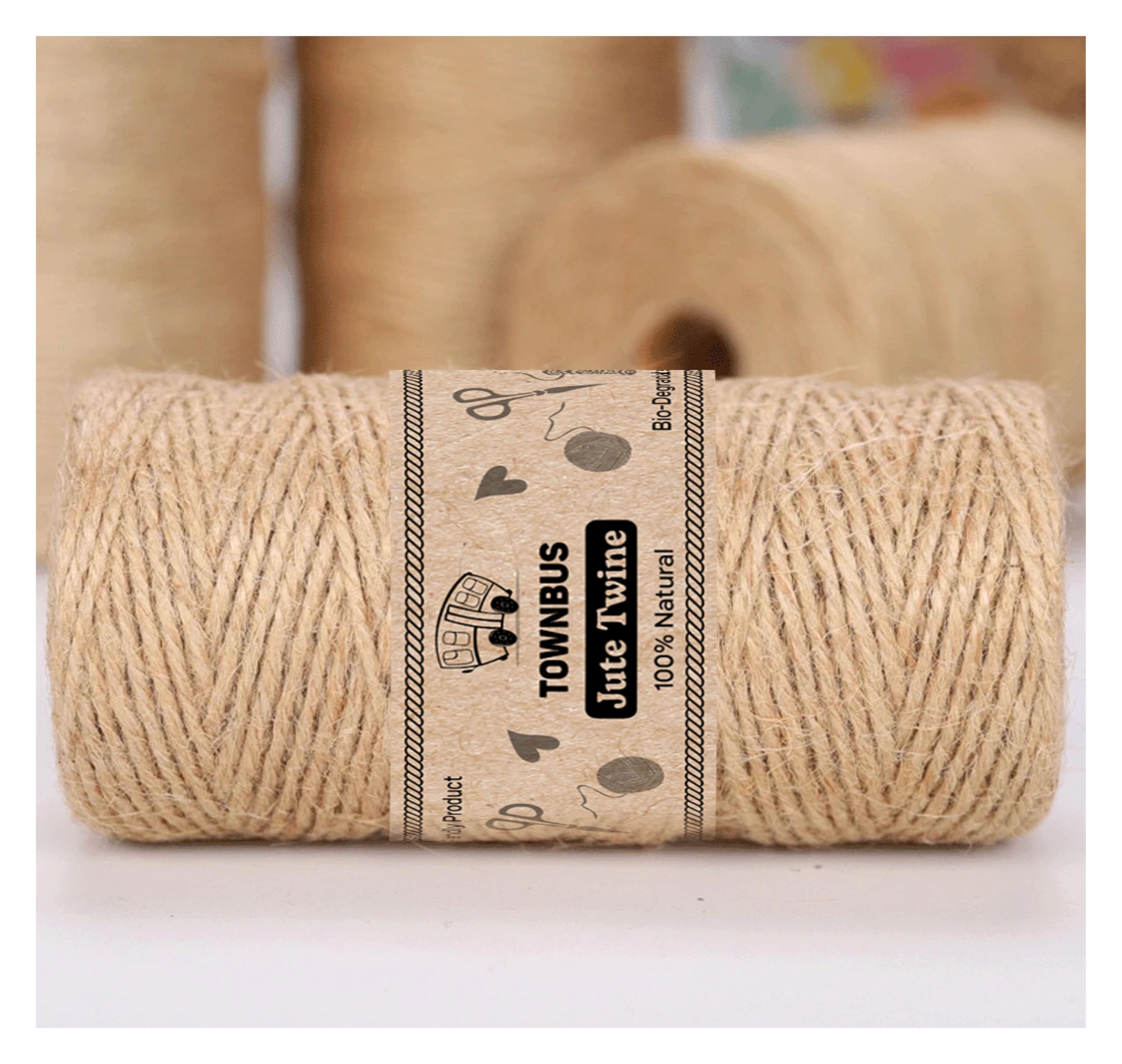 TOWNBUS - 50 Meters of 3 ply Raw Natural Jute Cord | Twine for Arts and Crafts, Packaging Rope, String for Gifts, DIY Crafts, Decoration, Bundling, Gardening., Brown