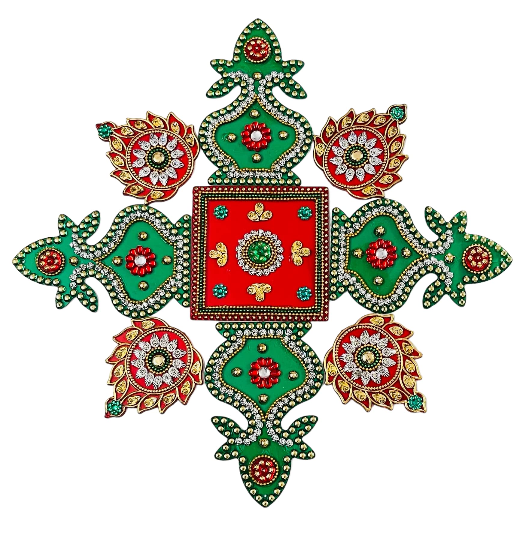 Moira Reusable Acrylic Rangoli for Festival Home Decorations 10 to 11 inch Diameter (Red, 9)