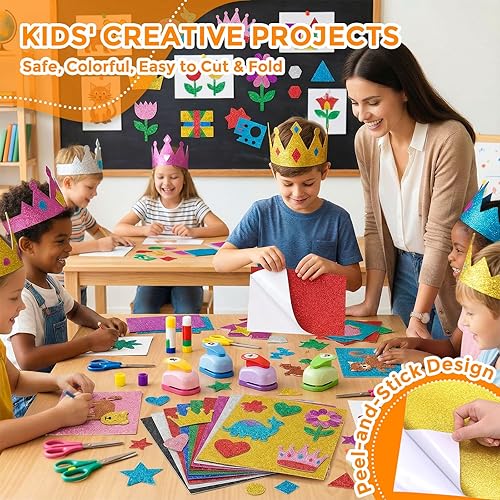 Miniatura 4 de BigOtters 28 hojas de cartulina con purpurina, 10 colores surtidos de papel brillante con purpurina para manualidades y manualidades, suministros de