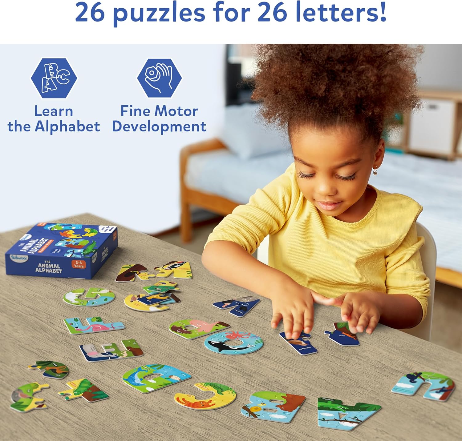 Skillmatics Animal Alphabet Puzzle - 52 Piece Jigsaw Puzzle for Toddlers, Preschoolers, Educational Toy for Learning ABCs and Letters, Gifts for Boys & Girls Ages 3, 4, 5, 6