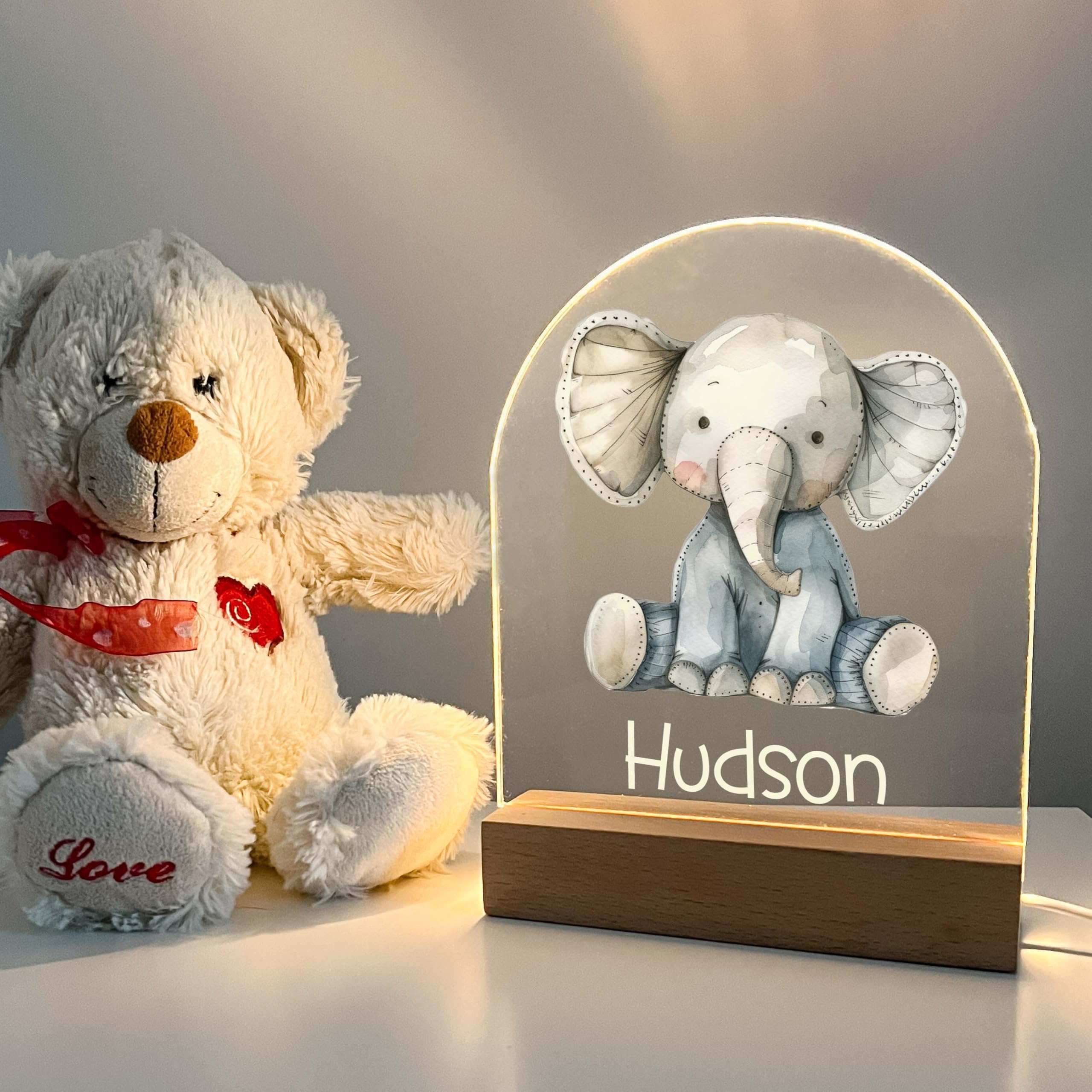 MIRROR MANIA Personalized Cute Baby Elephant Night LED Lamp for Kids Room, Cute Baby Gift, Custom Girls Boys Night Light, Nursery Decor, Night Light Gift. Handcrafted in CT, USA.
