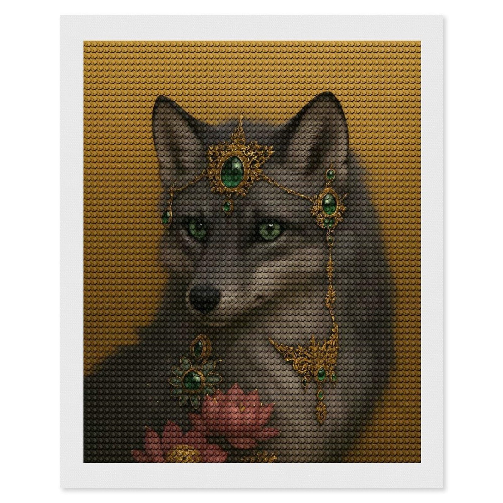 Junmoney Fox with Emerald and Gold Jewelry DIY Diamond Art Canvas Kit 16"x20", for Teens, Finish and Display, Holiday Gift Idea, Vintage Style Decor