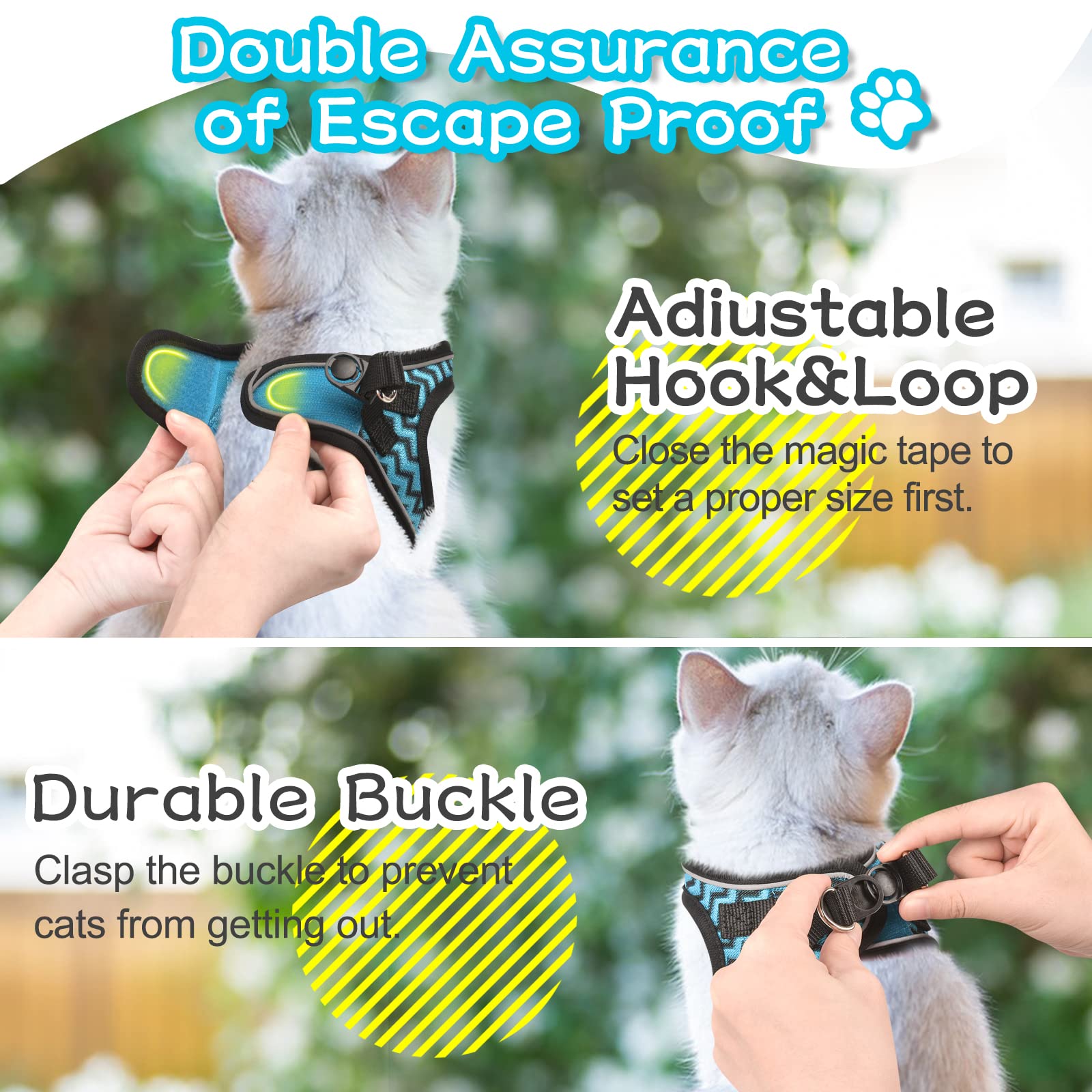 Arnés y correa para gatos a prueba de escape, arnés ajustable de malla suave para gatos, arnés reflectante para mascotas, para gatos, perros pequeños, cachorros