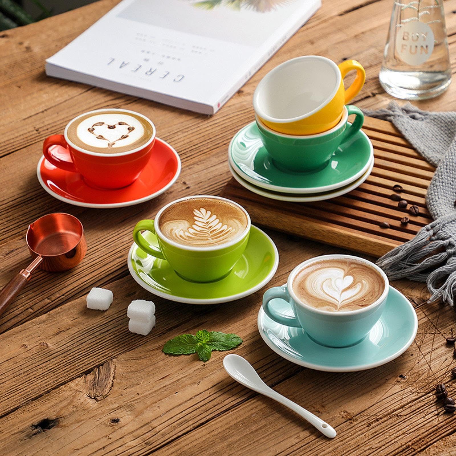 75ml/2.5oz American Ceramic Coffee Cup Set European Latte Cup Plate-White 75ml with white edge: Espresso Cups