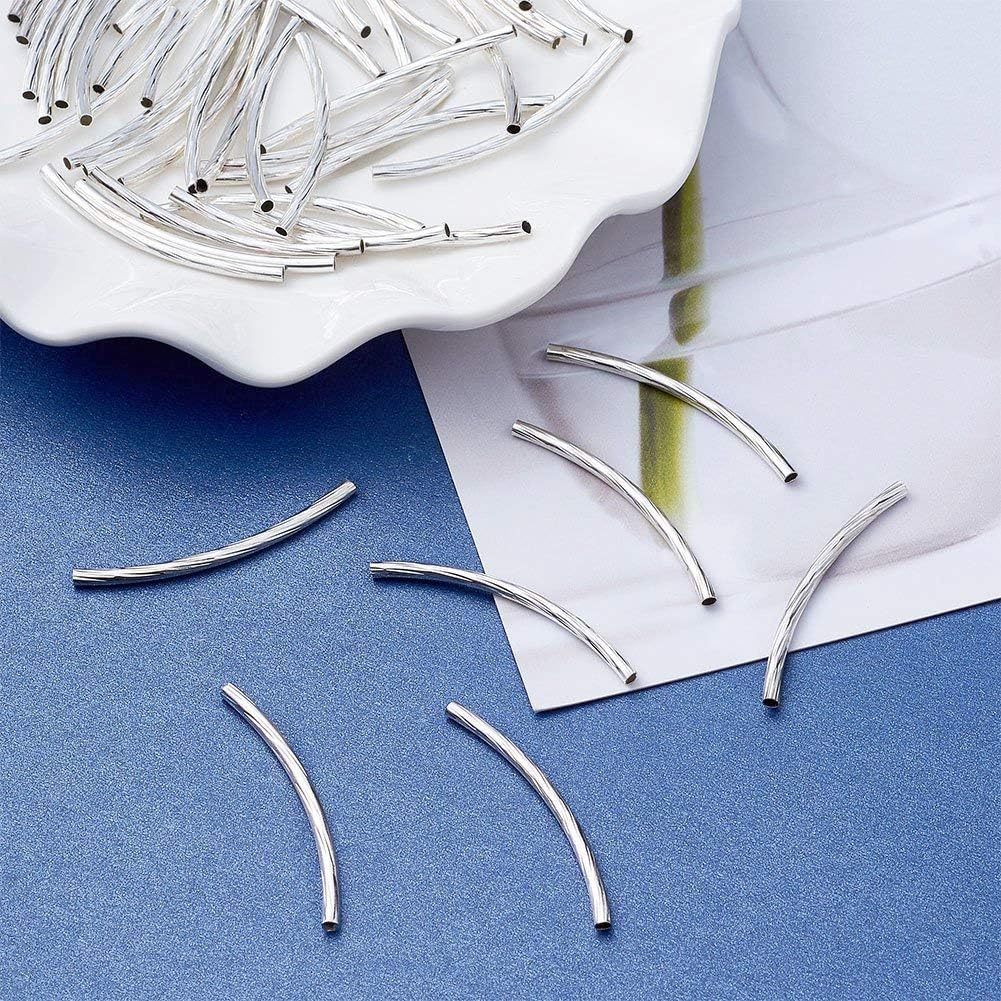 KISSITTY 200Pcs 2mm by 35mm Silver Plated Twist Long Curved Noodle Tube Spacer Beads for DIY Jewelry Making image 3