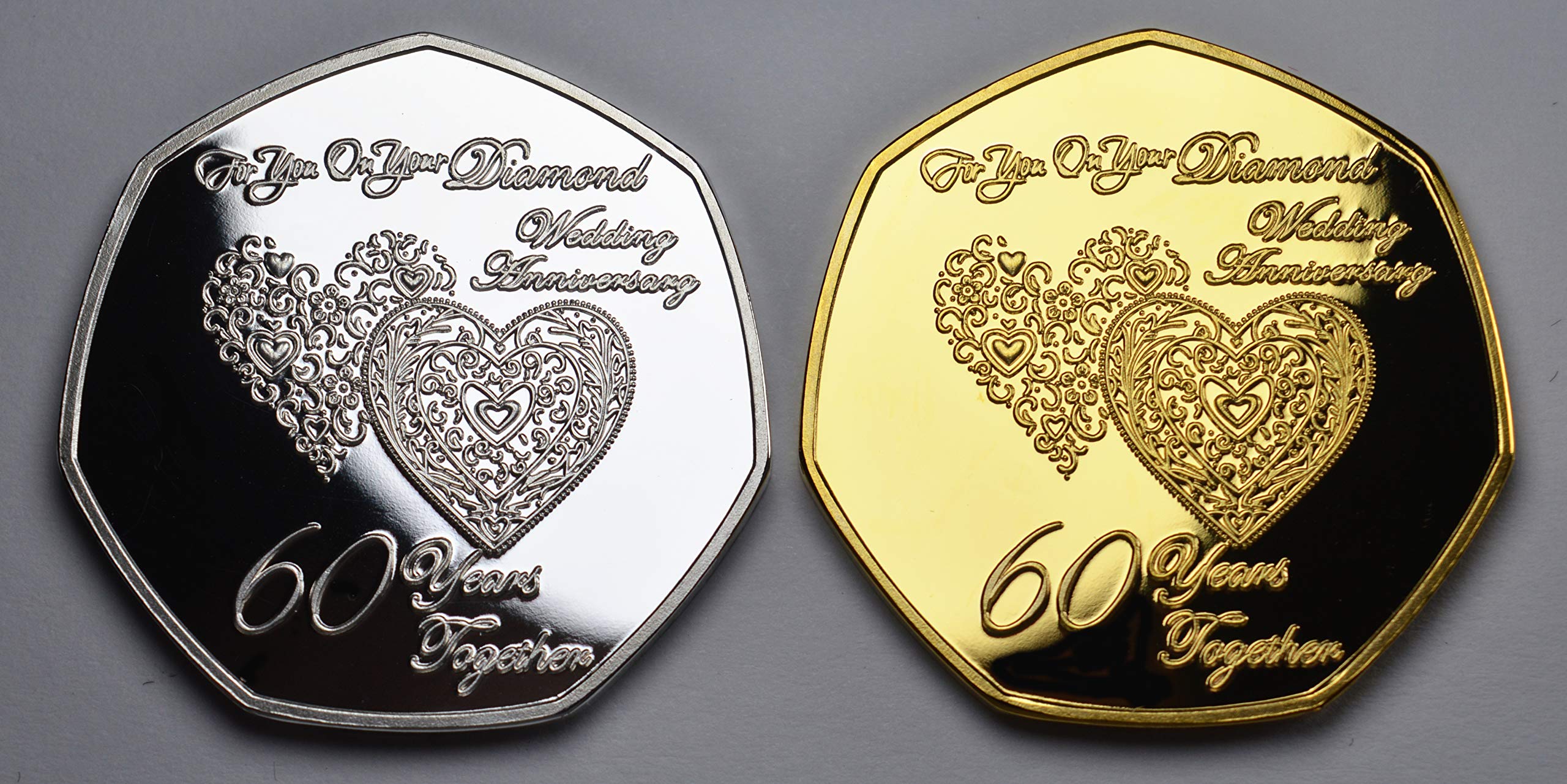 The Commemorative Coin Company Pair of 60TH DIAMOND WEDDING ANNIVERSARY Silver & 24ct Gold Commemoratives. Gift/Present 60 Sixty Years Together Sixtieth