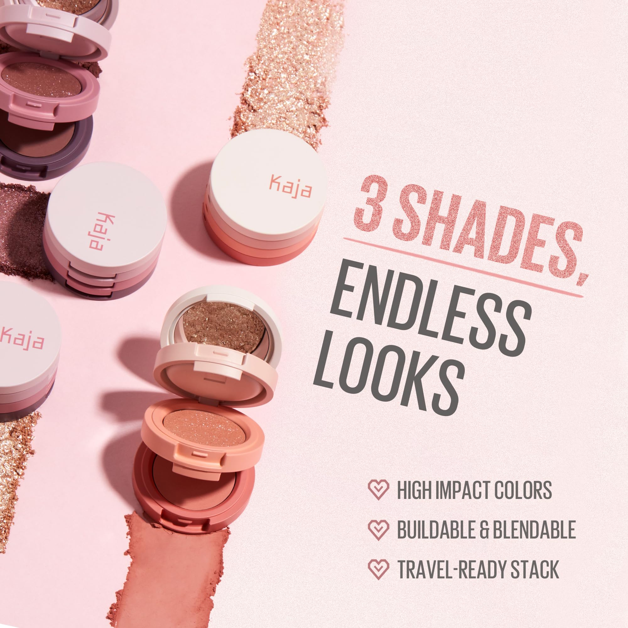 Kaja Beauty Bento Collection - Trío de sombras de ojos Bouncy | 16 Peach Madeline | Tono melocotón desnudo | Vegano, libre de crueldad animal