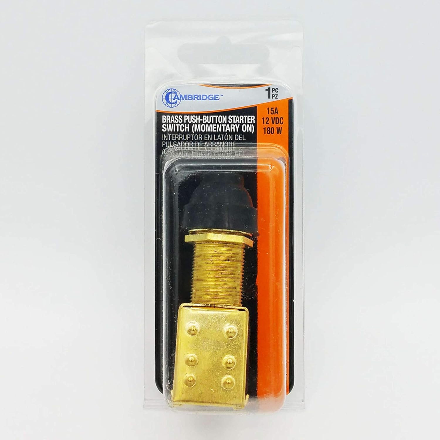 Cambridge Push Button Starter Switch, Momentary On, Brass, 15 AMP, 12 Volt DC, 180 Watts